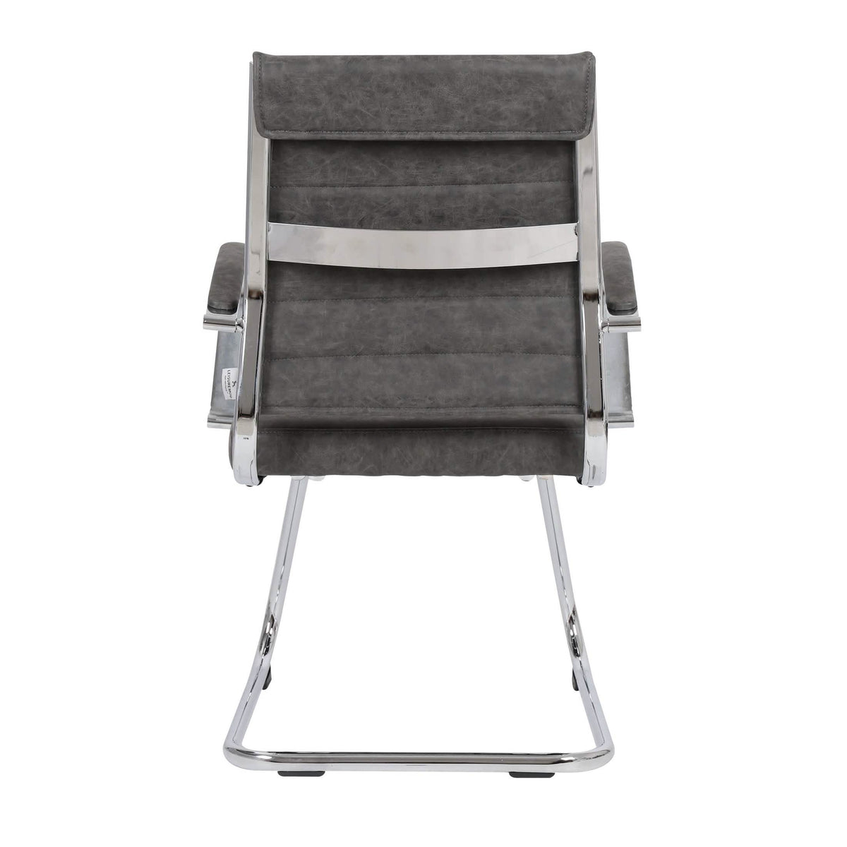Benmar Mid-Back Office Conference Chair Upholstered in Leather with Stainless Steel Sled Base Charcoal Office Chair Leisuremod