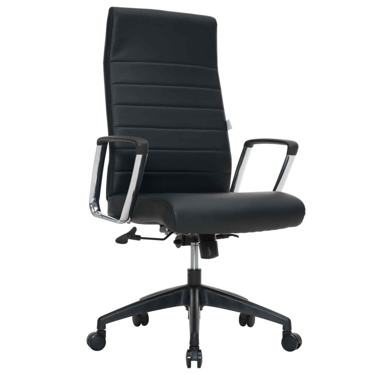 Hilton High-Back Leather Office Chair Adjustable Seat Height in Nylon Black Office Chair Leisuremod