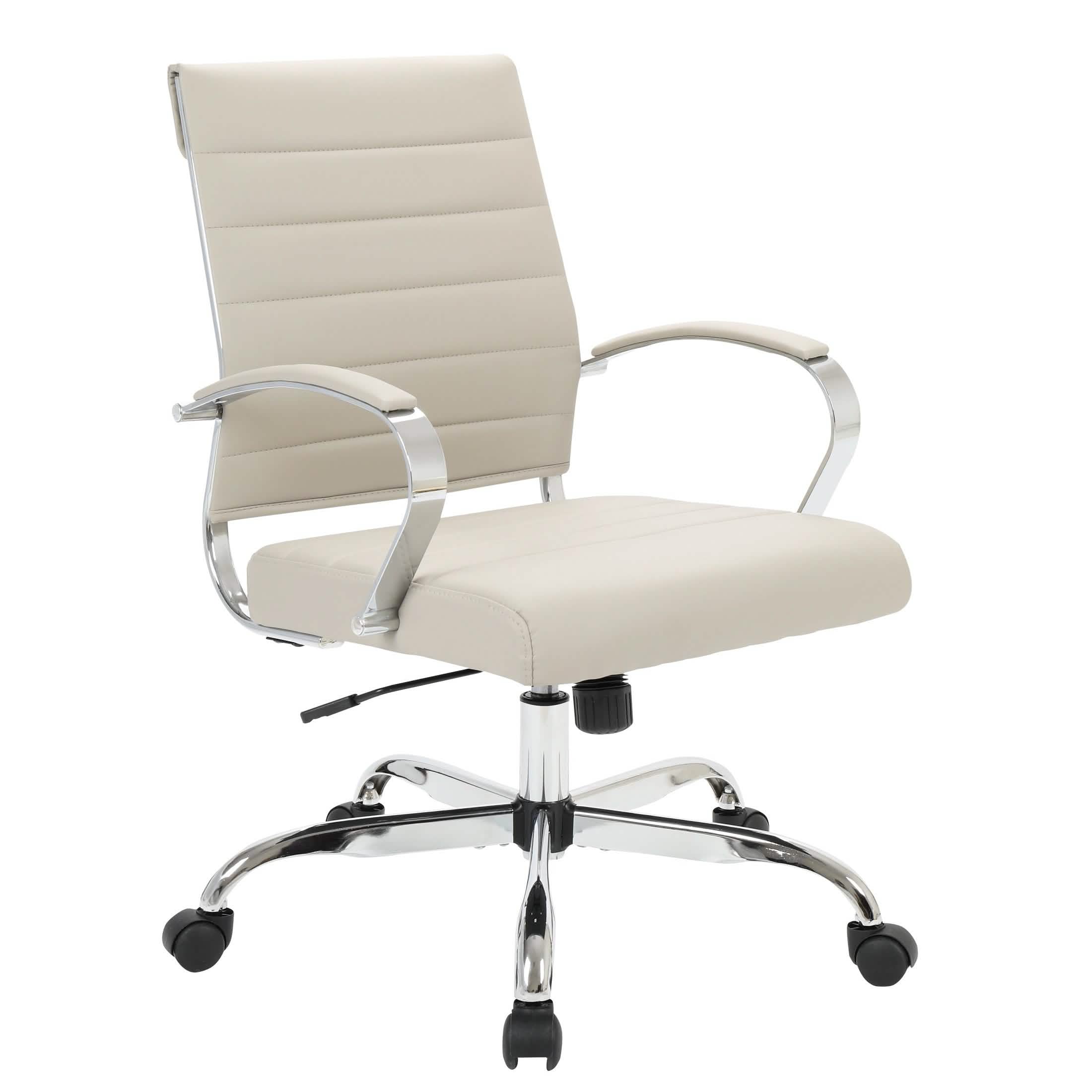 Benmar Mid-Back Leather Office Conference Chair Adjustable Height, Swivel, and Tilt Chrome Tan Office Chair Leisuremod