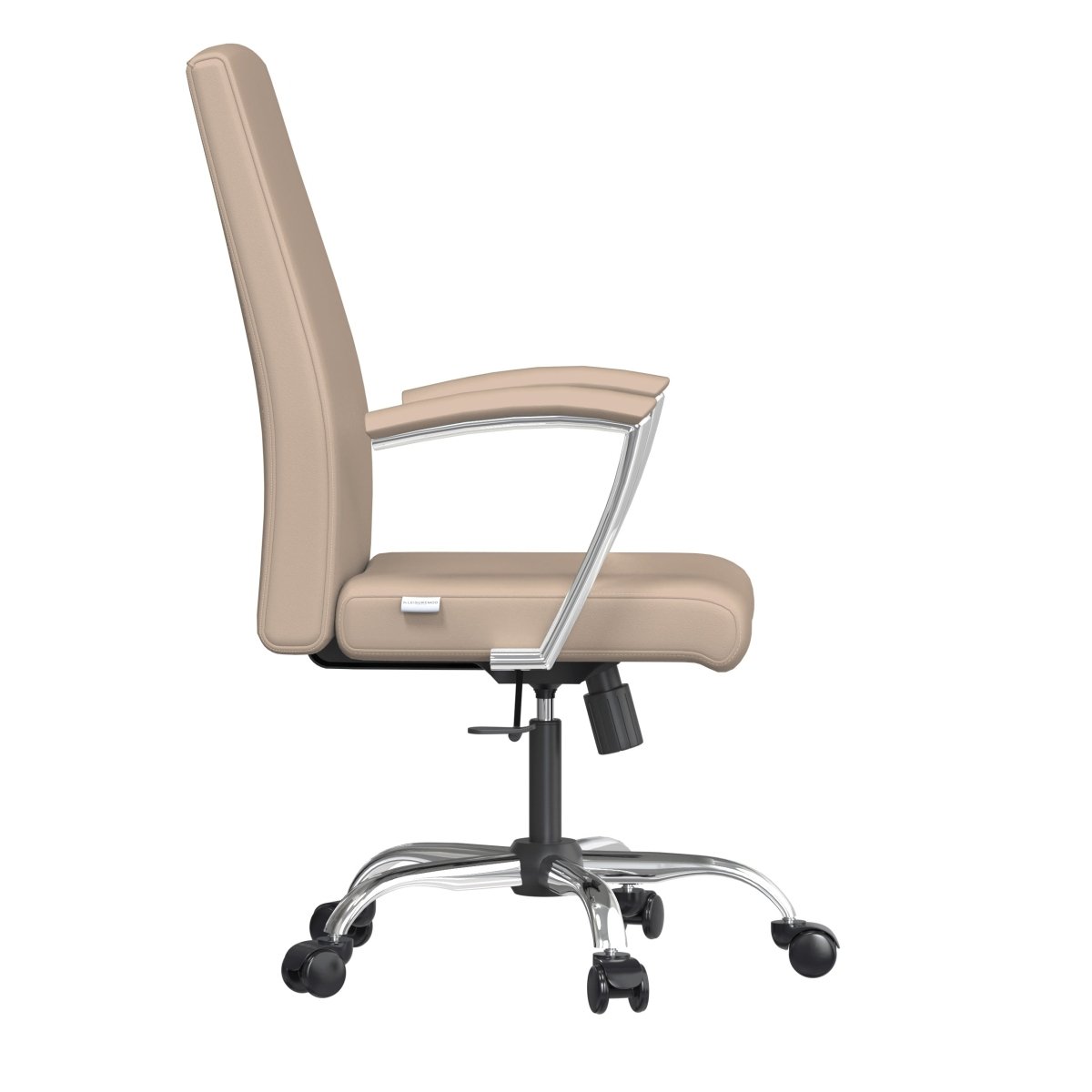 Evander Modern Swivel Office Chair in Leather with Adjustable Height and Silver Frame Taupe Office Chair Leisuremod
