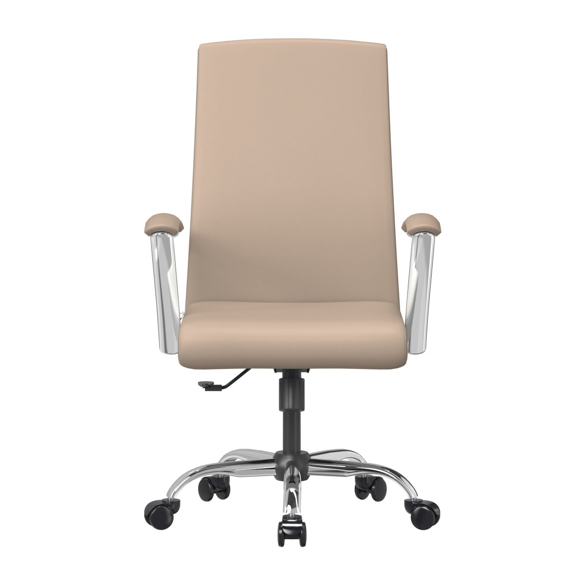 Evander Modern Swivel Office Chair in Leather with Adjustable Height and Silver Frame Taupe Office Chair Leisuremod