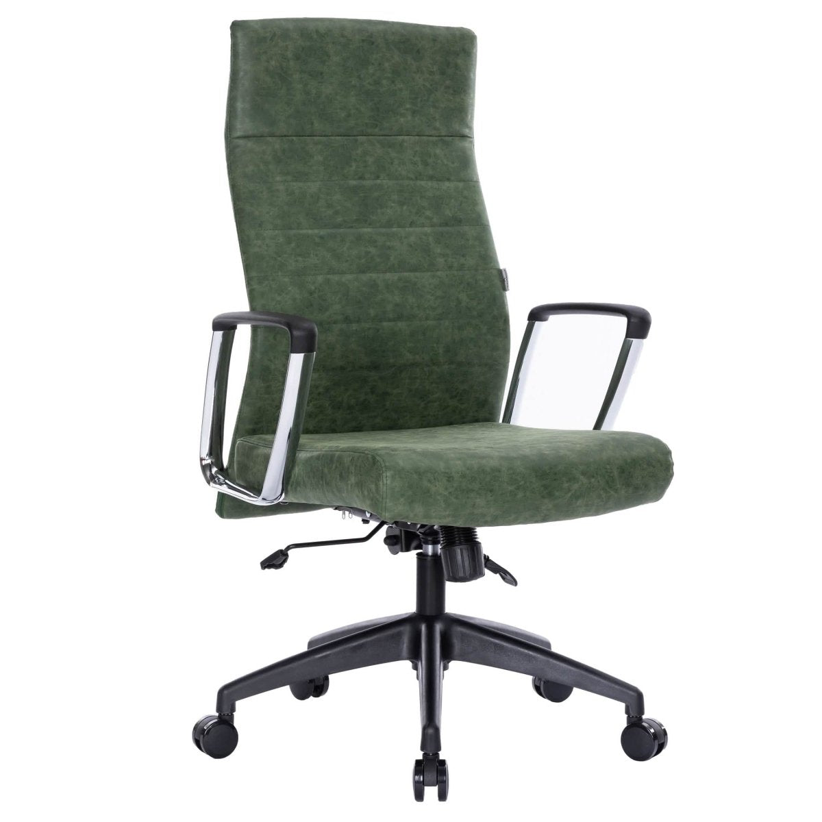Hilton High-Back Leather Office Chair Adjustable Seat Height in Nylon Green Office Chair Leisuremod
