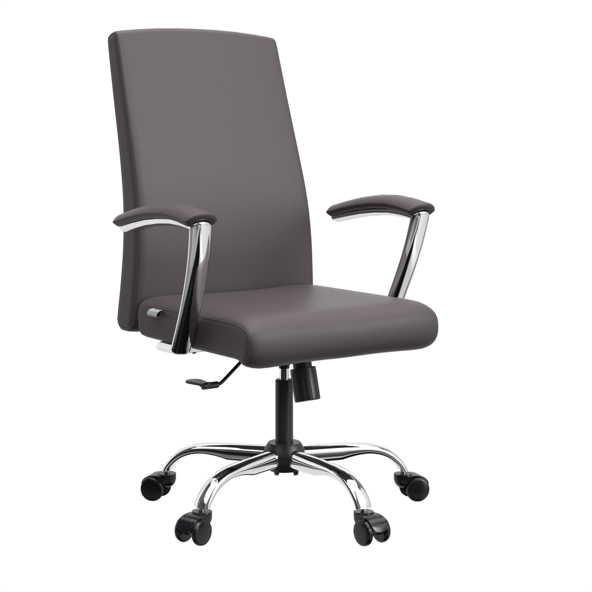 Evander Modern Swivel Office Chair in Leather with Adjustable Height and Silver Frame Grey Office Chair Leisuremod