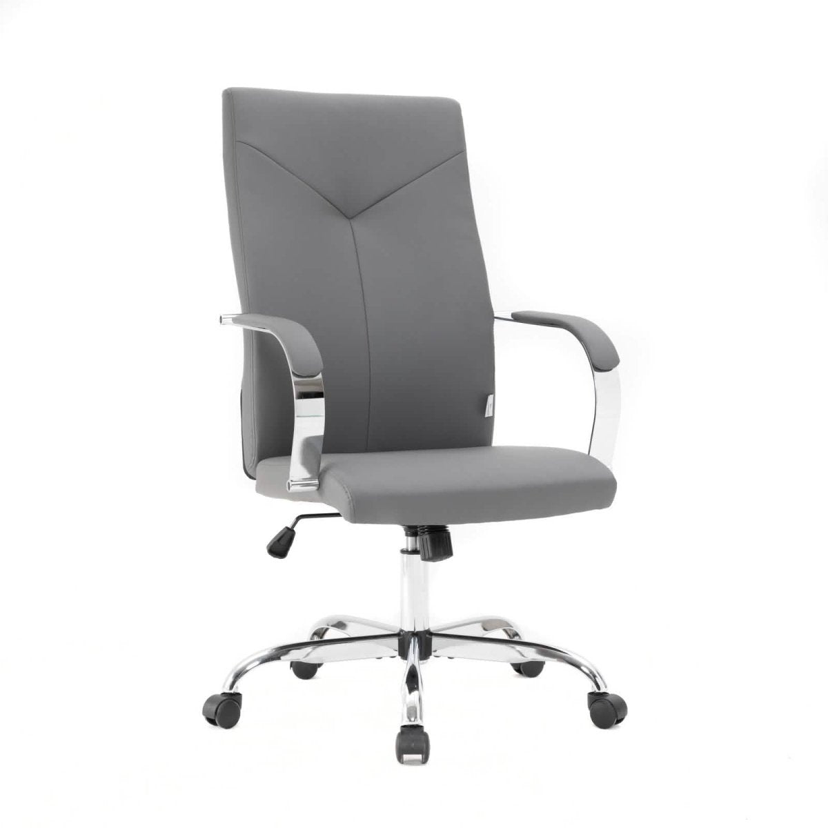Sonora High-Back Leather Office Chair in Chrome Steel Base Grey Office Chair Leisuremod