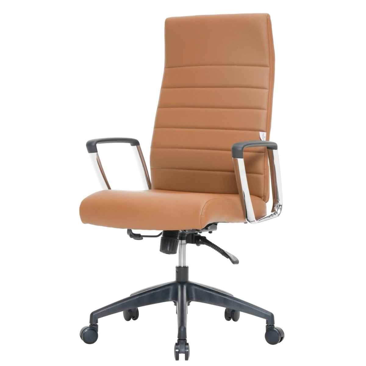 Hilton High-Back Leather Office Chair Adjustable Seat Height in Nylon Light Brown Office Chair Leisuremod