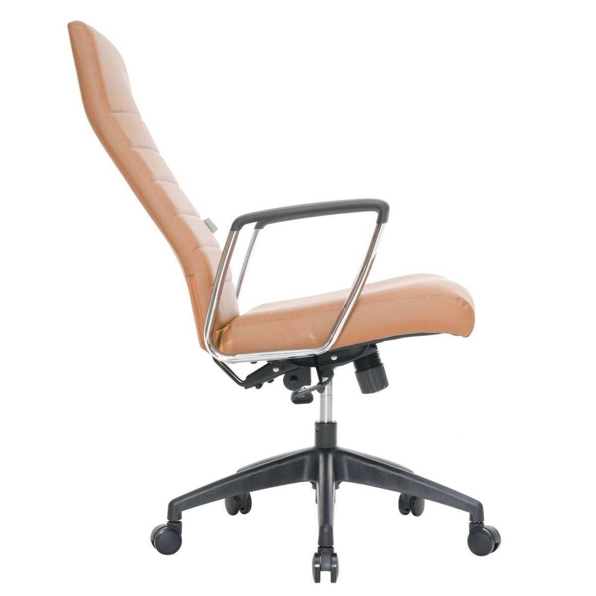 Hilton High-Back Leather Office Chair Adjustable Seat Height in Nylon Light Brown Office Chair Leisuremod