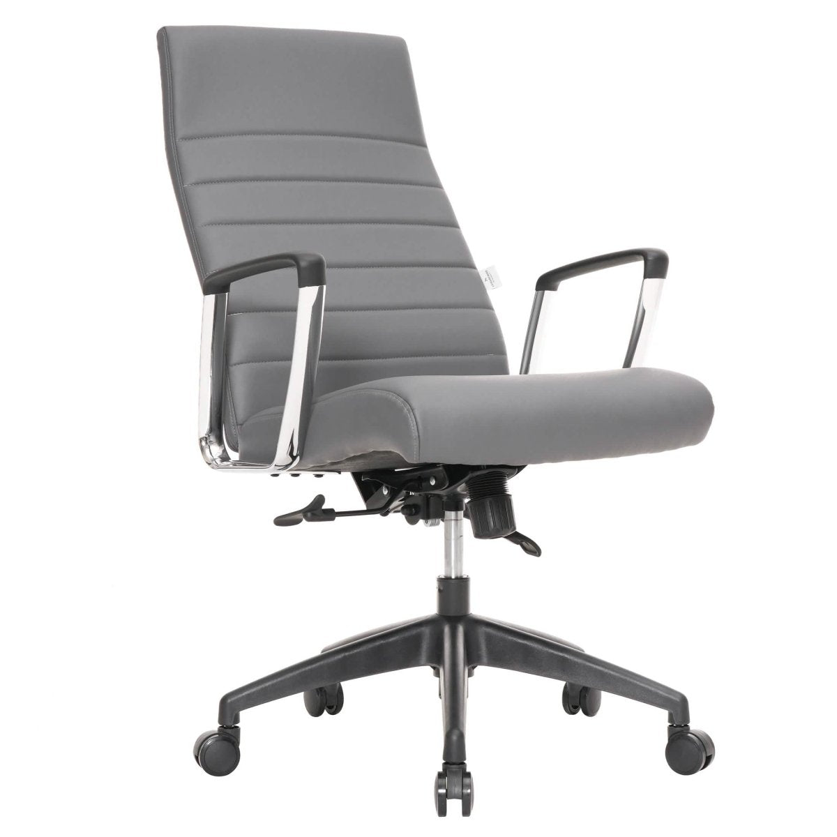 Hilton High-Back Leather Office Chair Adjustable Seat Height in Nylon Grey Office Chair Leisuremod