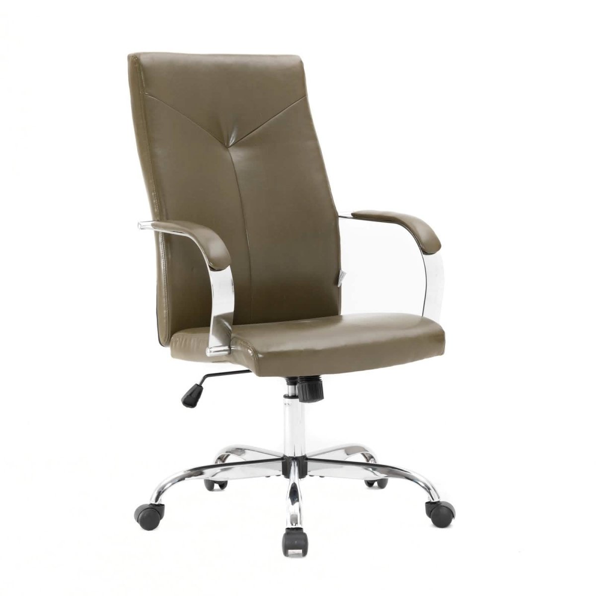 Sonora High-Back Leather Office Chair in Chrome Steel Base Olive Green Office Chair Leisuremod