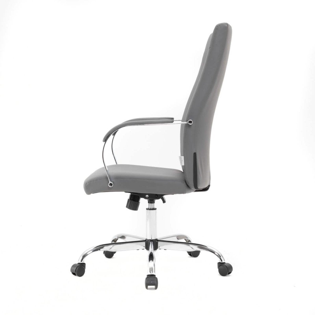 Sonora High-Back Leather Office Chair in Chrome Steel Base Grey Office Chair Leisuremod