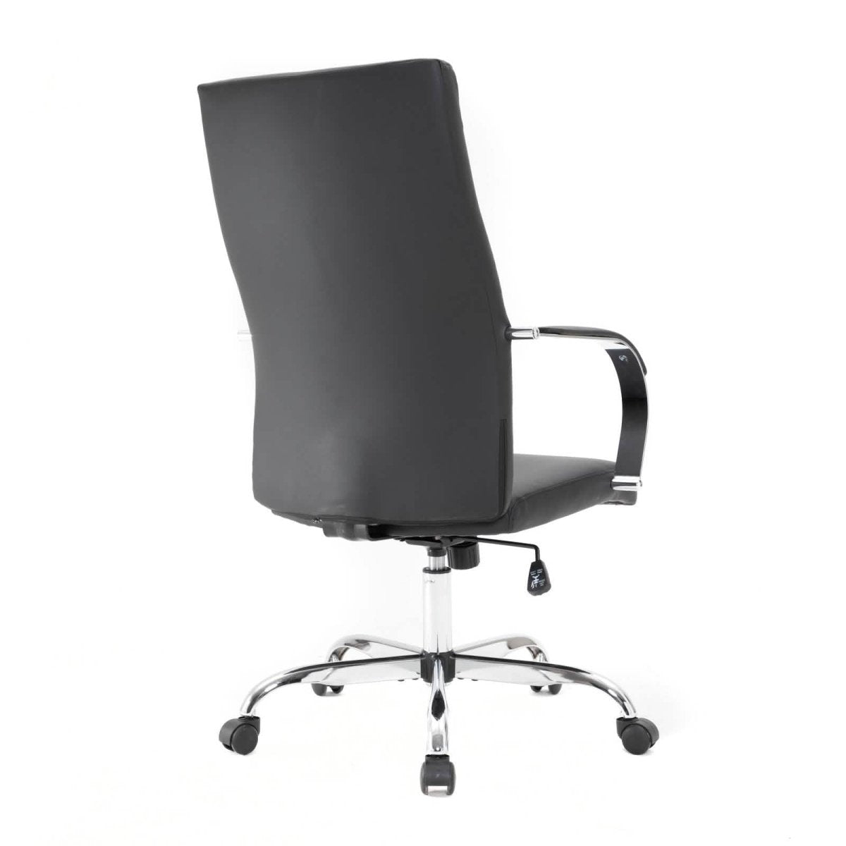 Sonora High-Back Leather Office Chair in Chrome Steel Base Black Office Chair Leisuremod