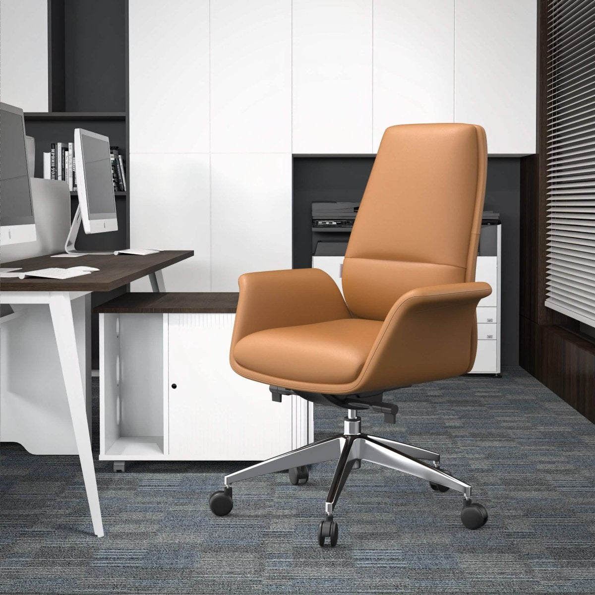 Summit Adjustable Height Leather Conference Office Chair with Swivel and Tilt Acorn Brown Office Chair Leisuremod