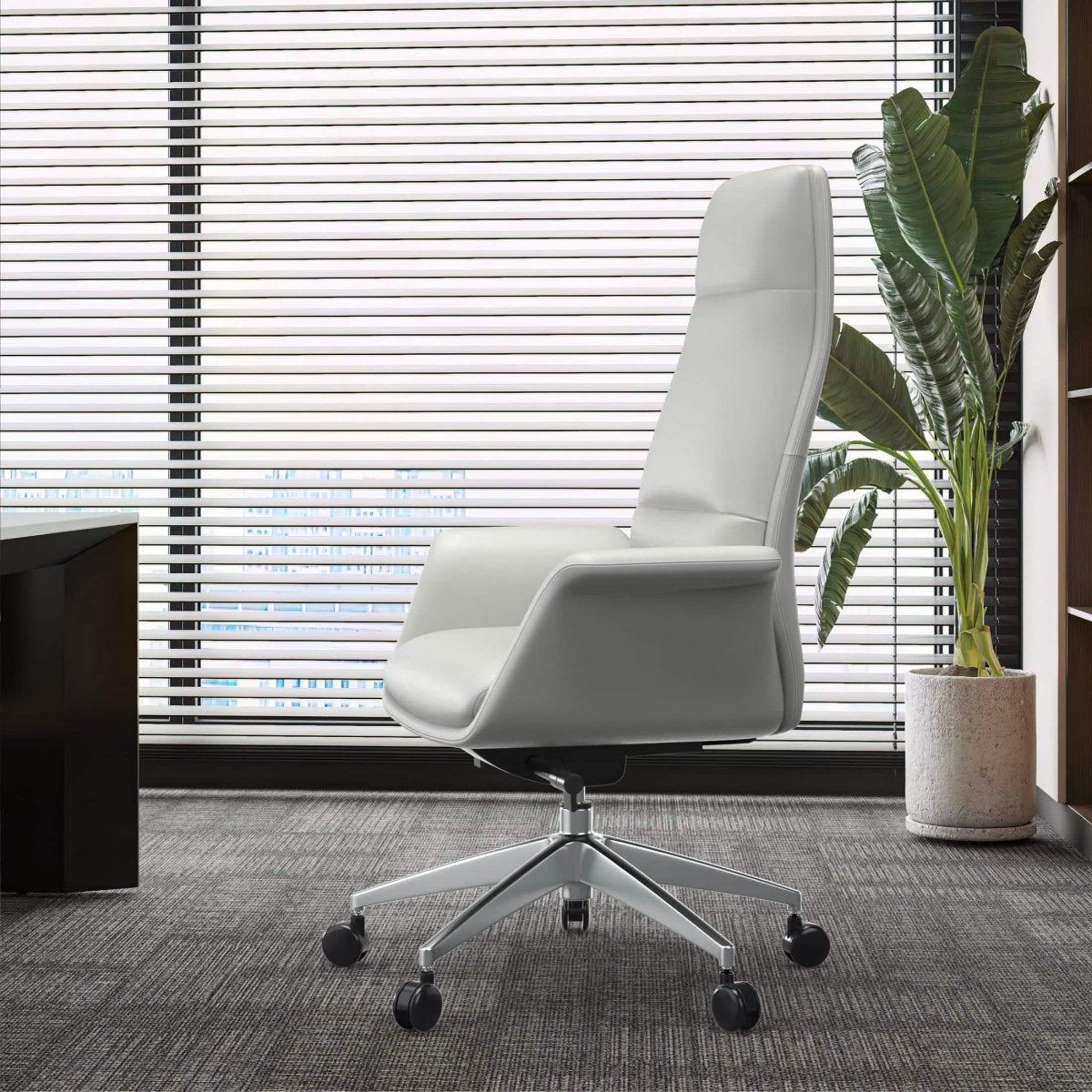 Summit High-Back Conference Office Chair with Aluminum Frame White Office Chair Leisuremod