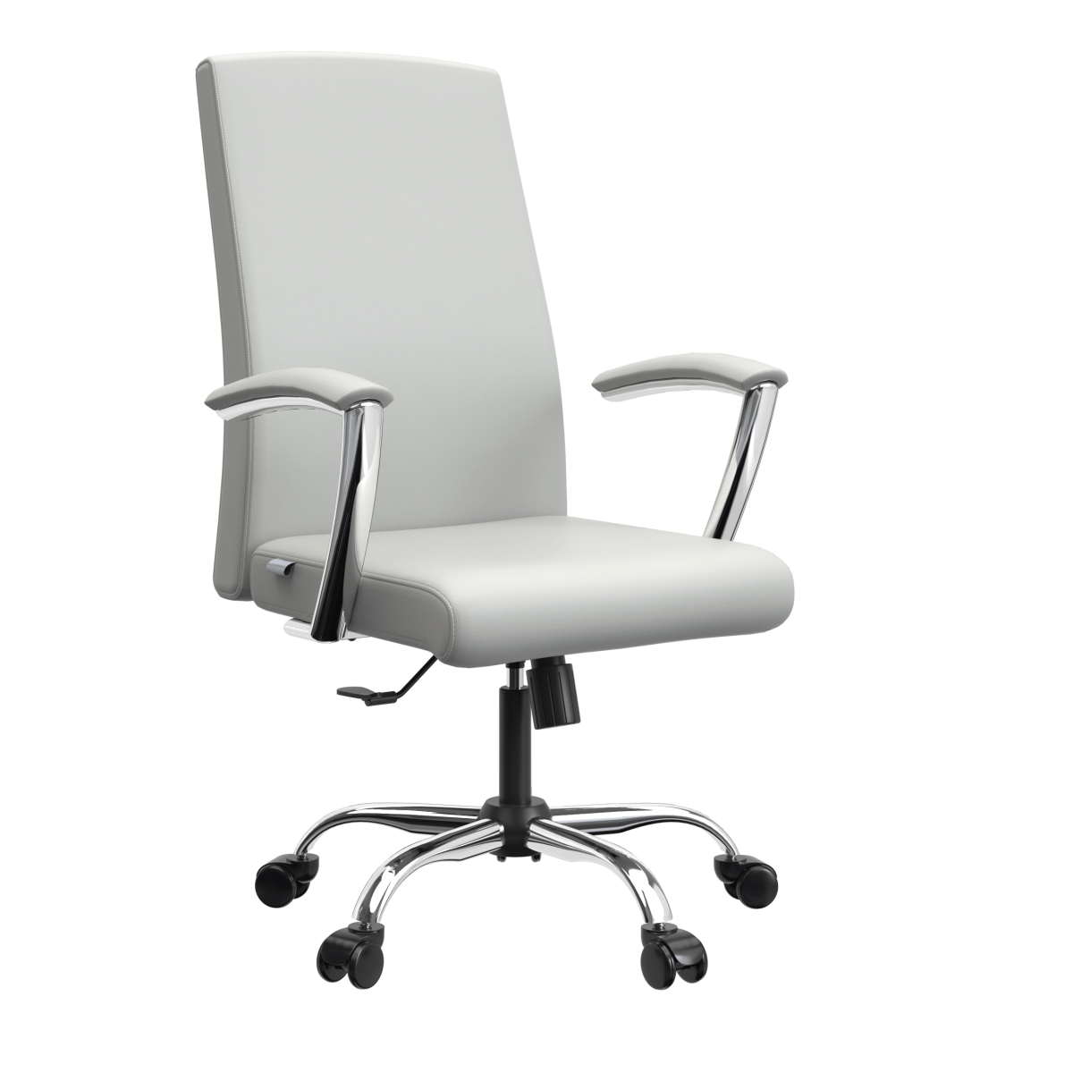 Evander Modern Swivel Office Chair in Leather with Adjustable Height and Silver Frame White Office Chair Leisuremod