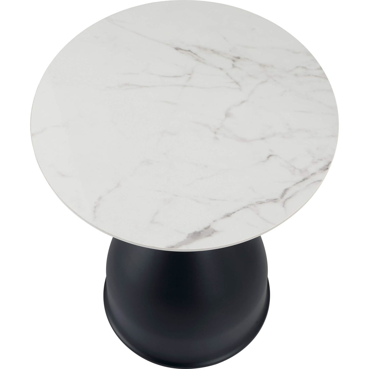 Bento Sintered Stone Top Side Table Round Accent Table Indoor Nightstand with Stainless Steel Black Side Table LeisureMod