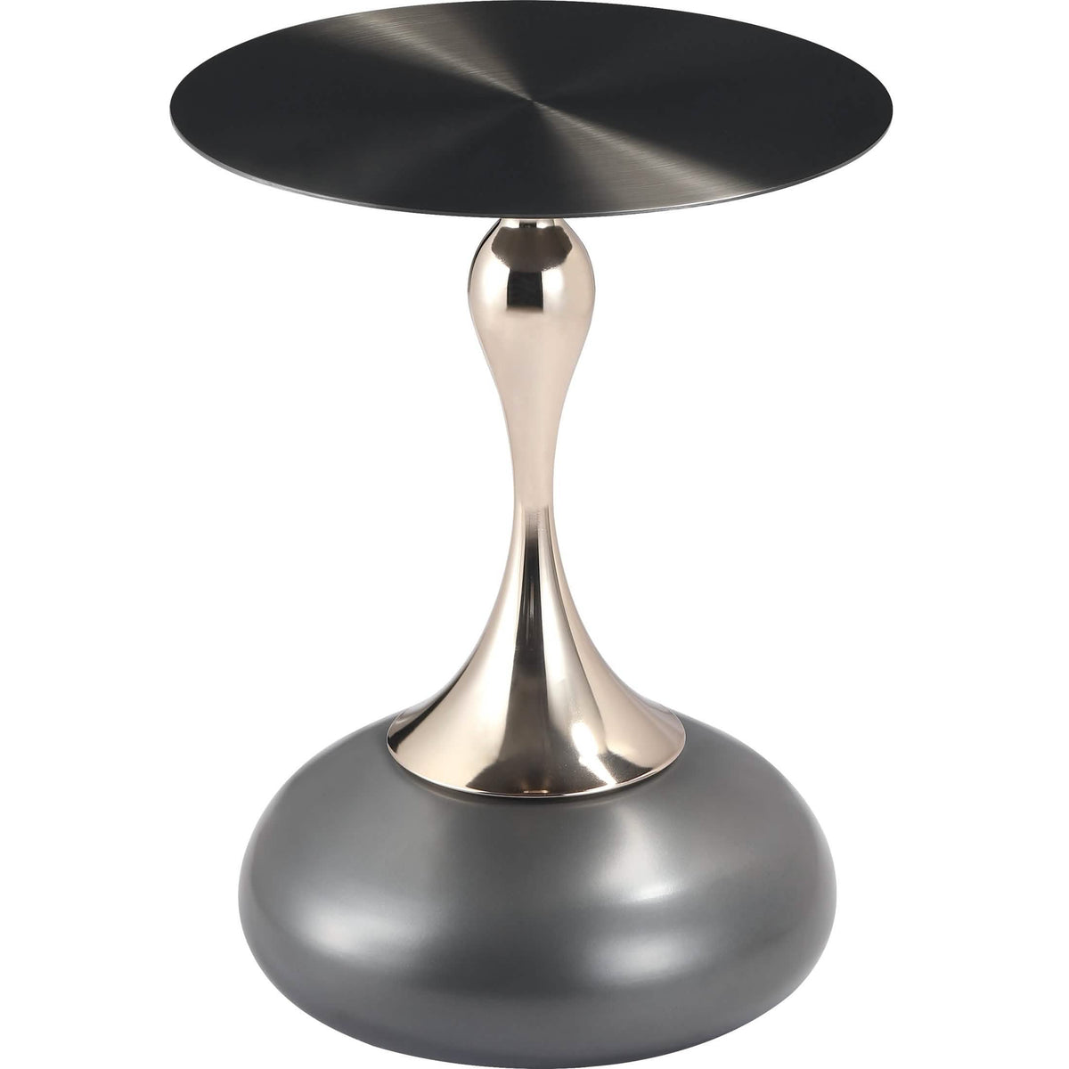 Savoy Wide Side Table with Stainless Steel Top Round Accent Table and Elegant Pedestal Base Black Grey Side Table LeisureMod