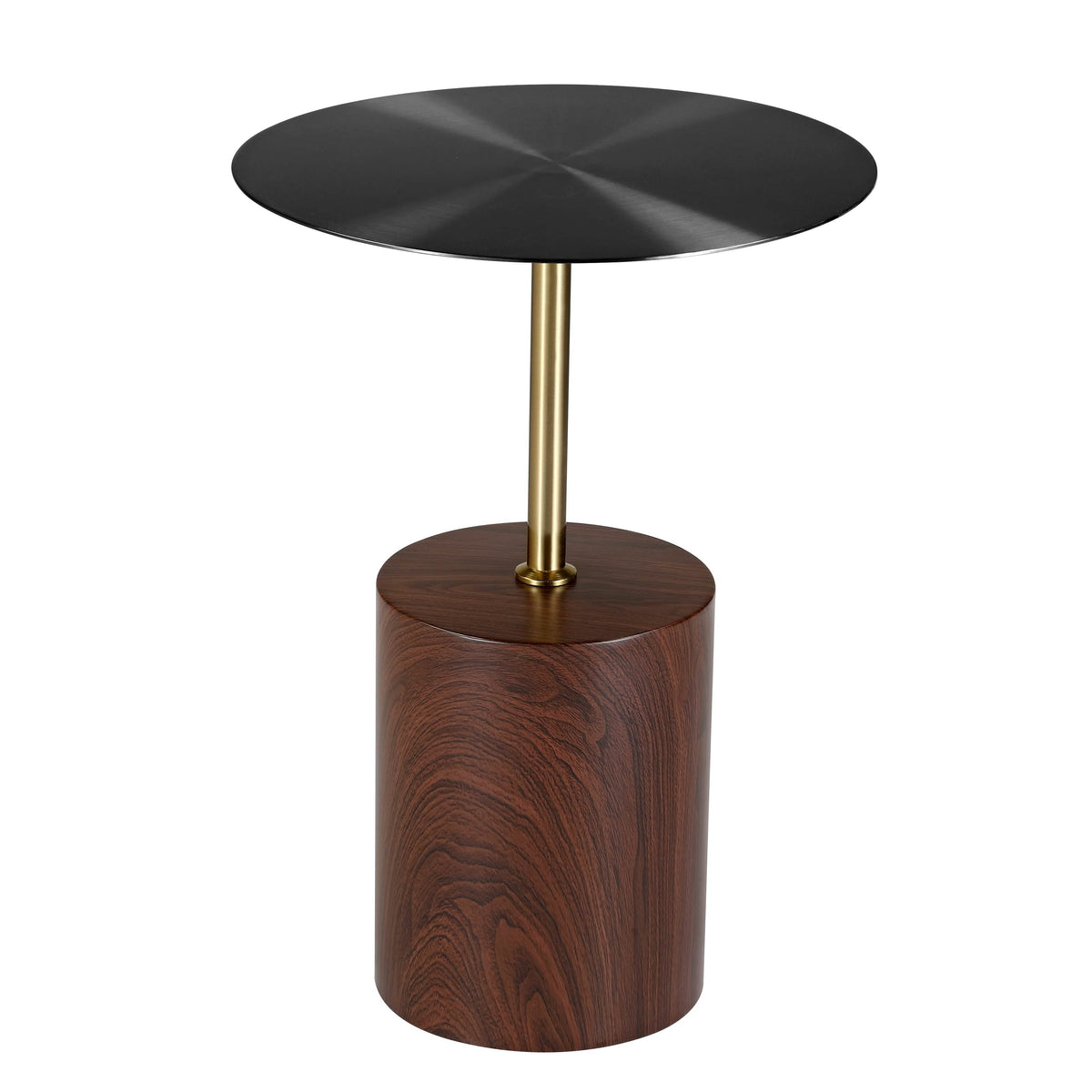 Malta Round Side Table Modern Accent End Table with Stainless Steel Pedestal Base Brown Side Table LeisureMod