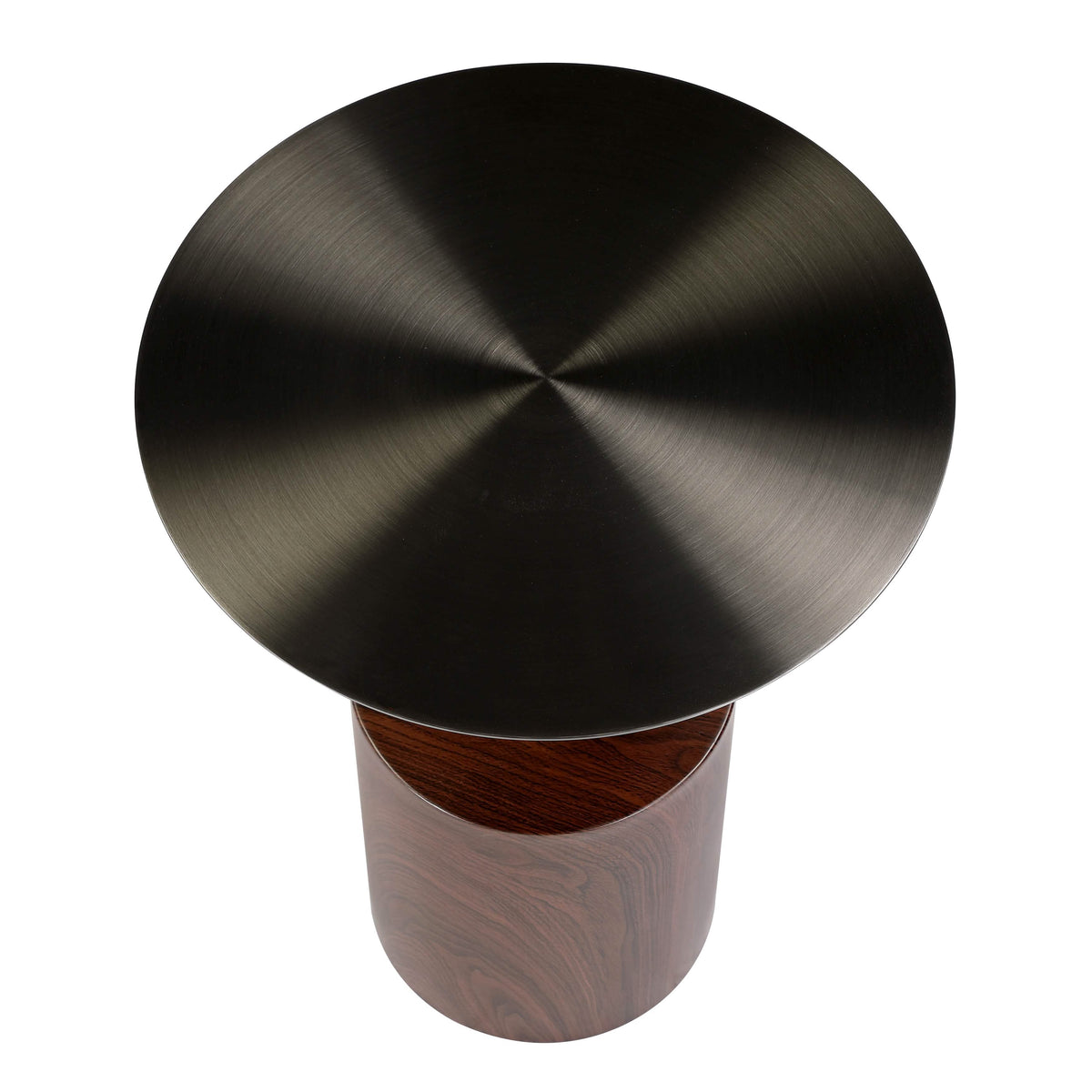 Malta Round Side Table Modern Accent End Table with Stainless Steel Pedestal Base Brown Side Table LeisureMod