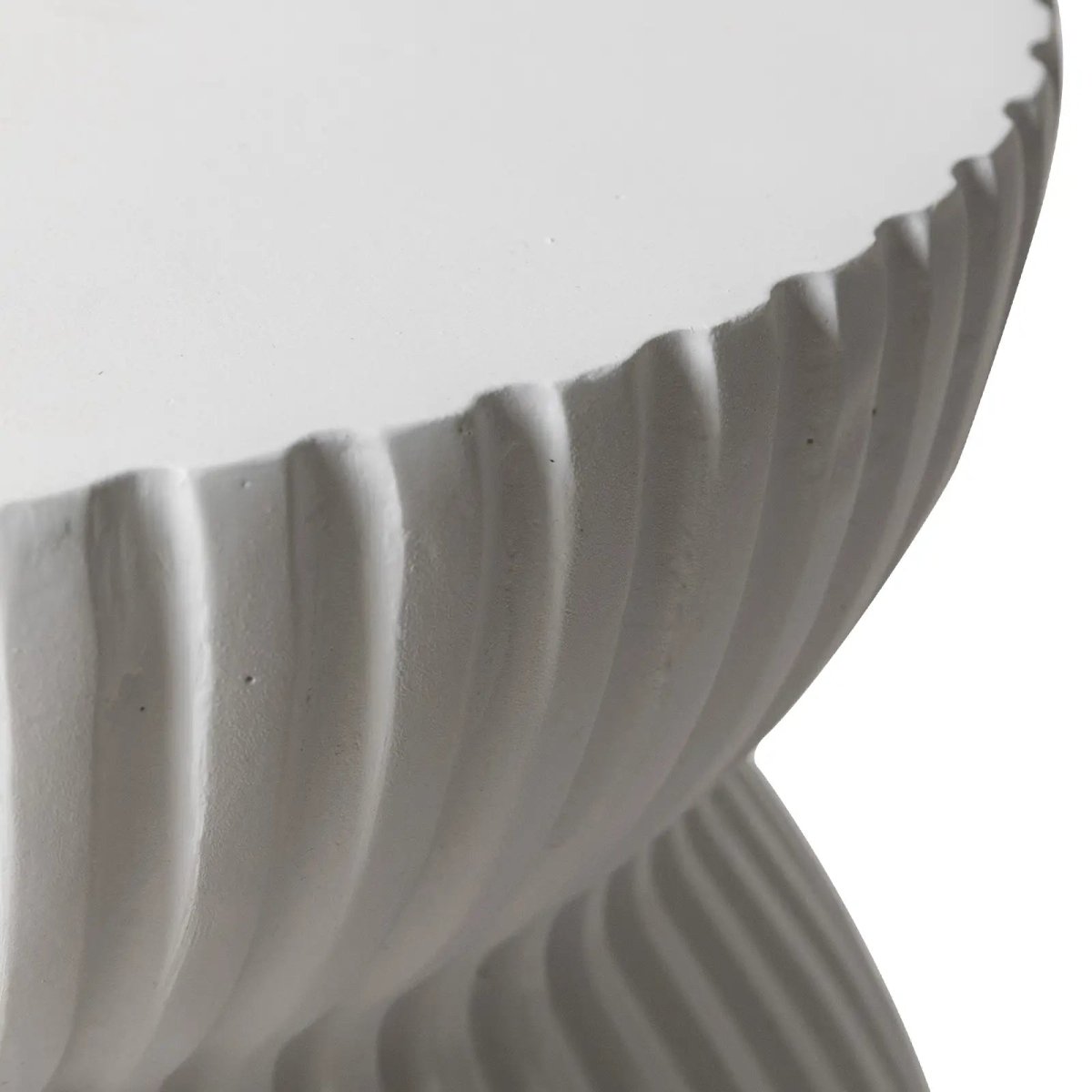 Mander Fiberstone Side Table with Ribbed Hourglass Design for Indoor and Outdoor White Side Table Leisuremod