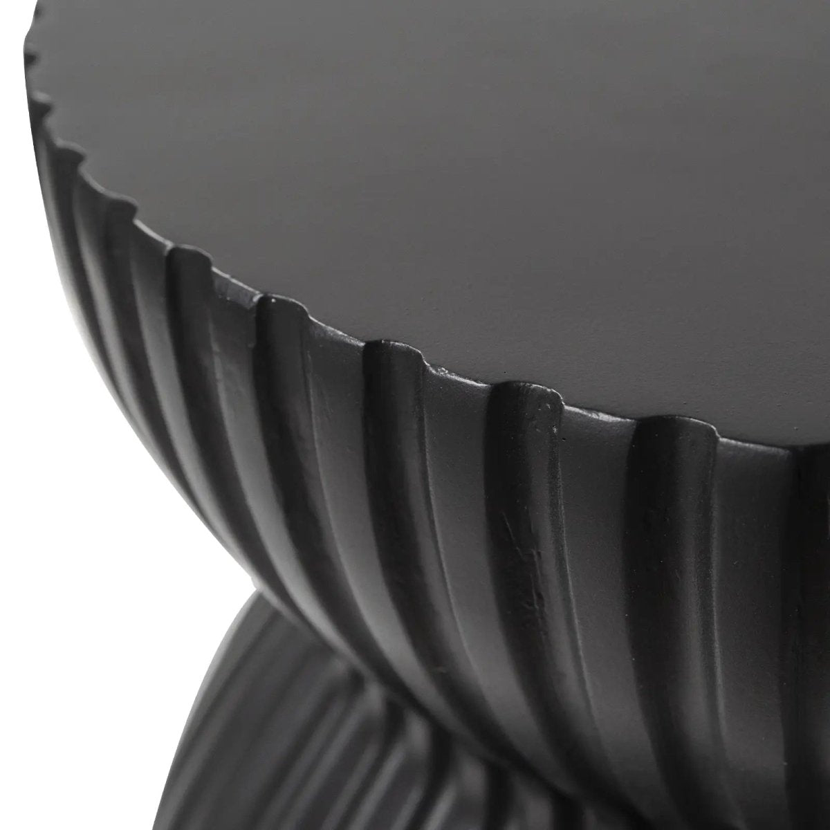 Mander Fiberstone Side Table with Ribbed Hourglass Design for Indoor and Outdoor Black Side Table Leisuremod