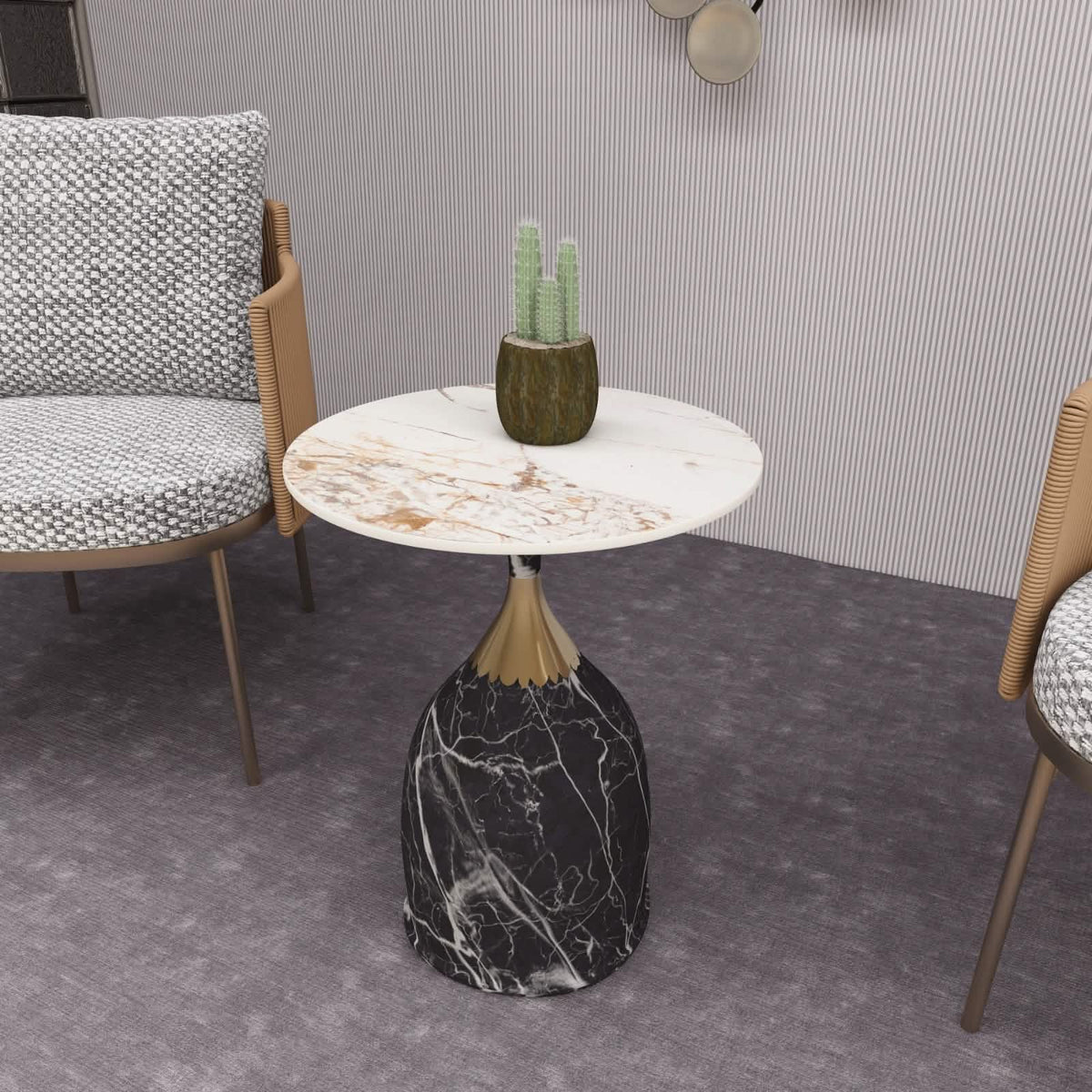 Oslo Side Table Round Sintered Stone with Stainless Steel Base Grey Side Table LeisureMod