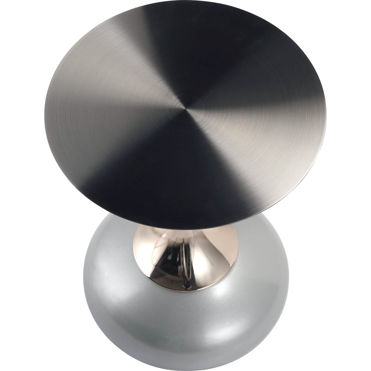 Savoy Wide Side Table with Stainless Steel Top Round Accent Table and Elegant Pedestal Base Black Silver Side Table LeisureMod