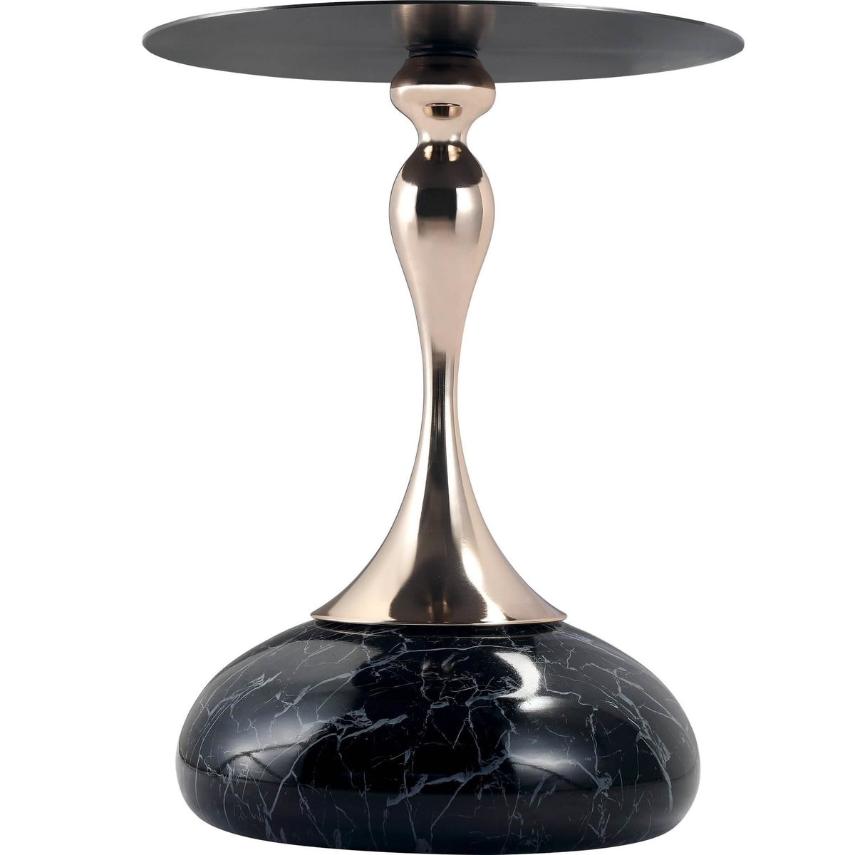 Savoy Wide Side Table with Stainless Steel Top Round Accent Table and Elegant Pedestal Base Black Stone Black Side Table LeisureMod