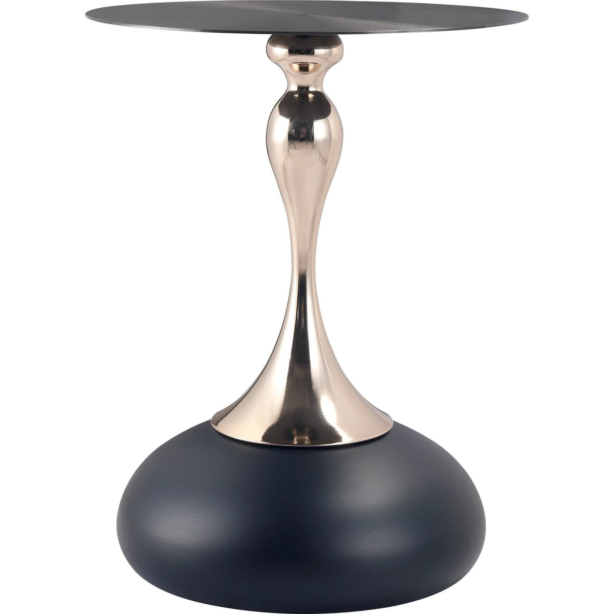 Savoy Wide Side Table with Stainless Steel Top Round Accent Table and Elegant Pedestal Base Black Matte Black Side Table LeisureMod