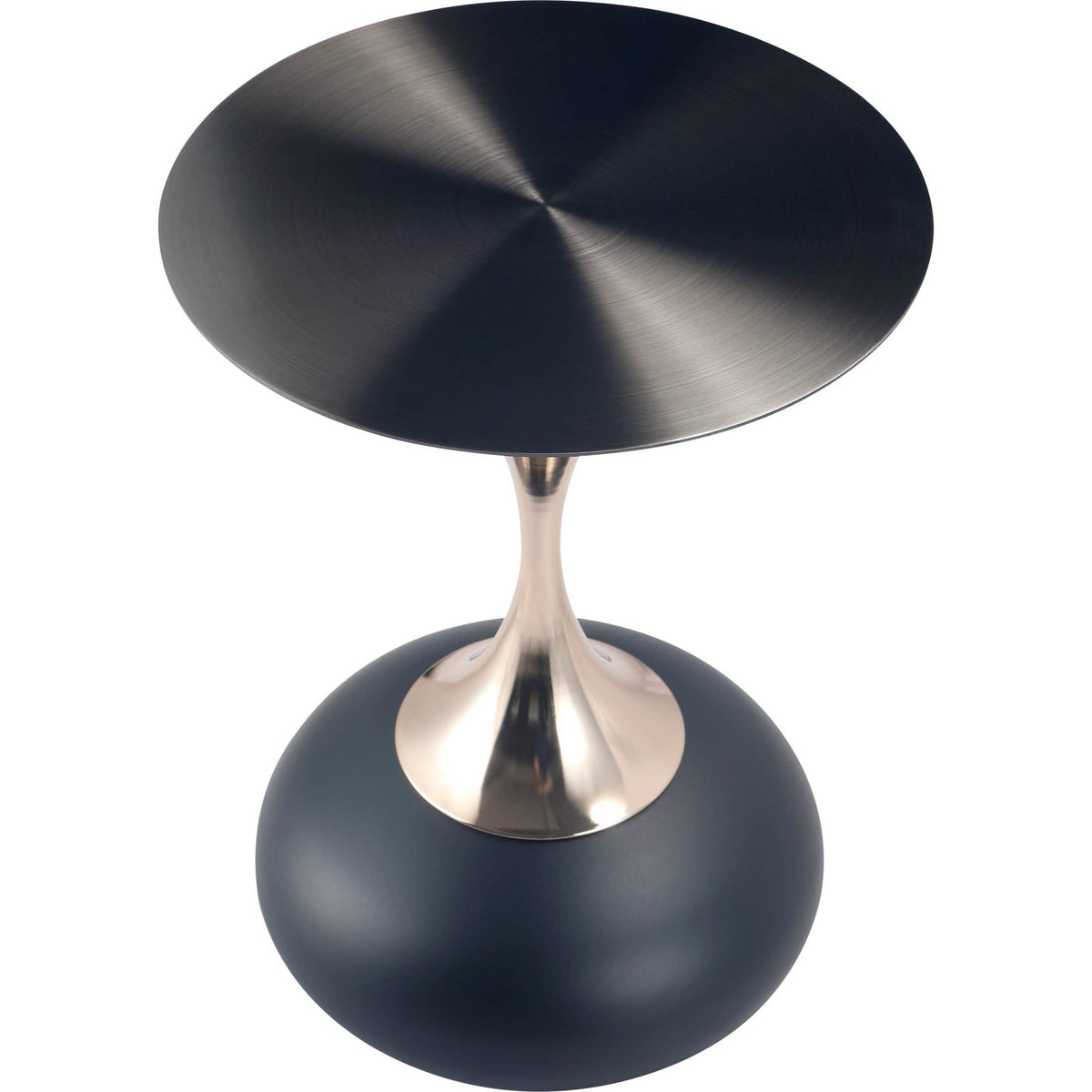 Savoy Wide Side Table with Stainless Steel Top Round Accent Table and Elegant Pedestal Base Black Matte Black Side Table LeisureMod