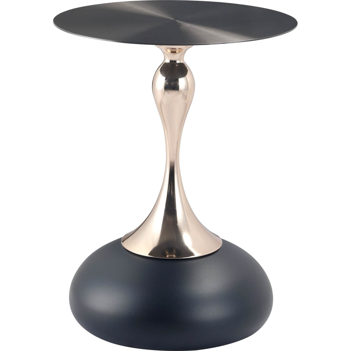 Savoy Wide Side Table with Stainless Steel Top Round Accent Table and Elegant Pedestal Base Black Matte Black Side Table LeisureMod