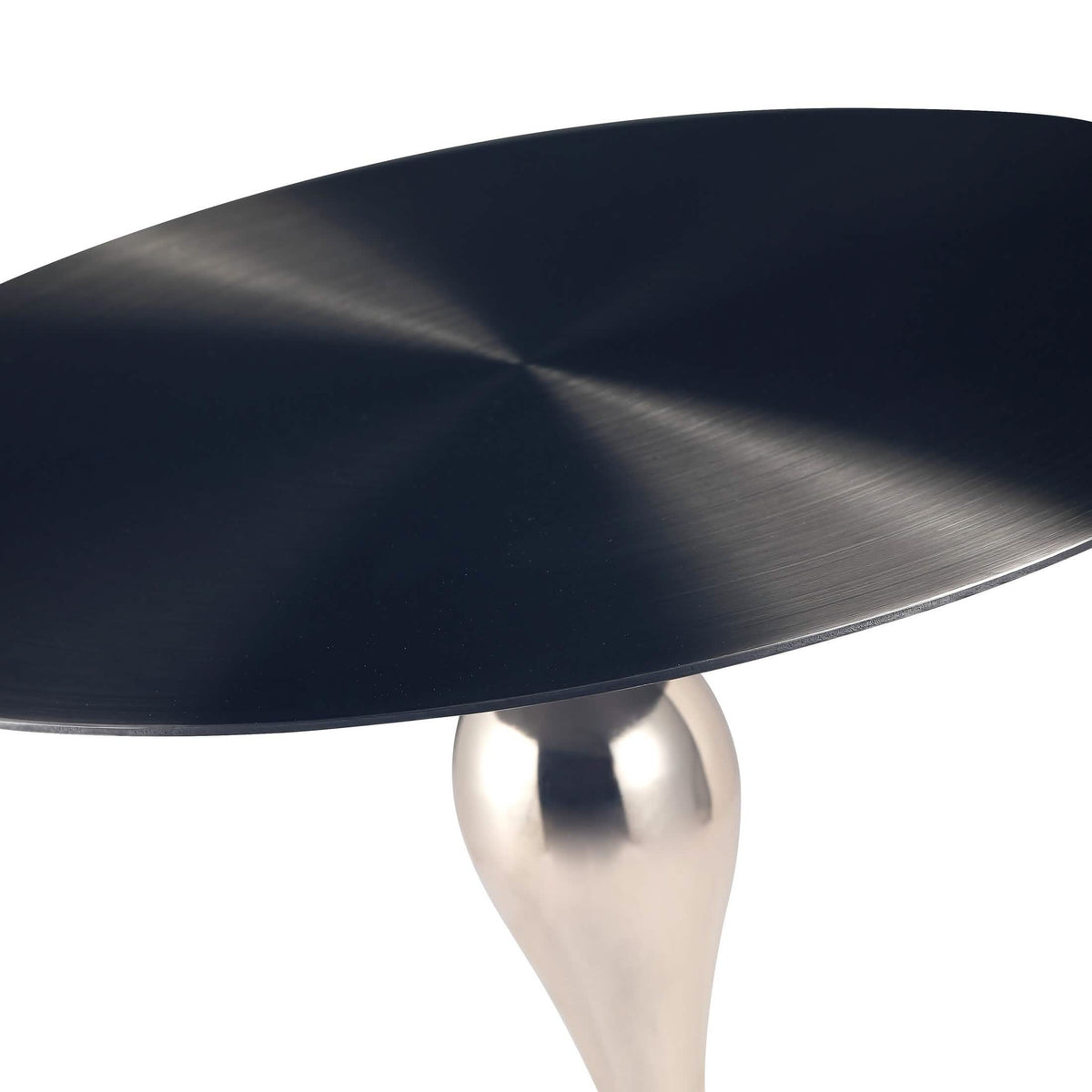Savoy Wide Side Table with Stainless Steel Top Round Accent Table and Elegant Pedestal Base Black Grey Side Table LeisureMod