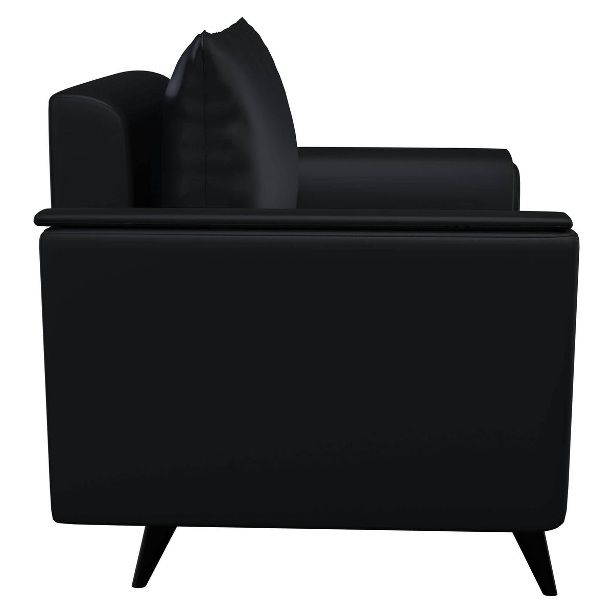Rusk Leather Single-Seater Sofa with Stainless Steel Legs and Removable Cushions Black Sofa Leisuremod
