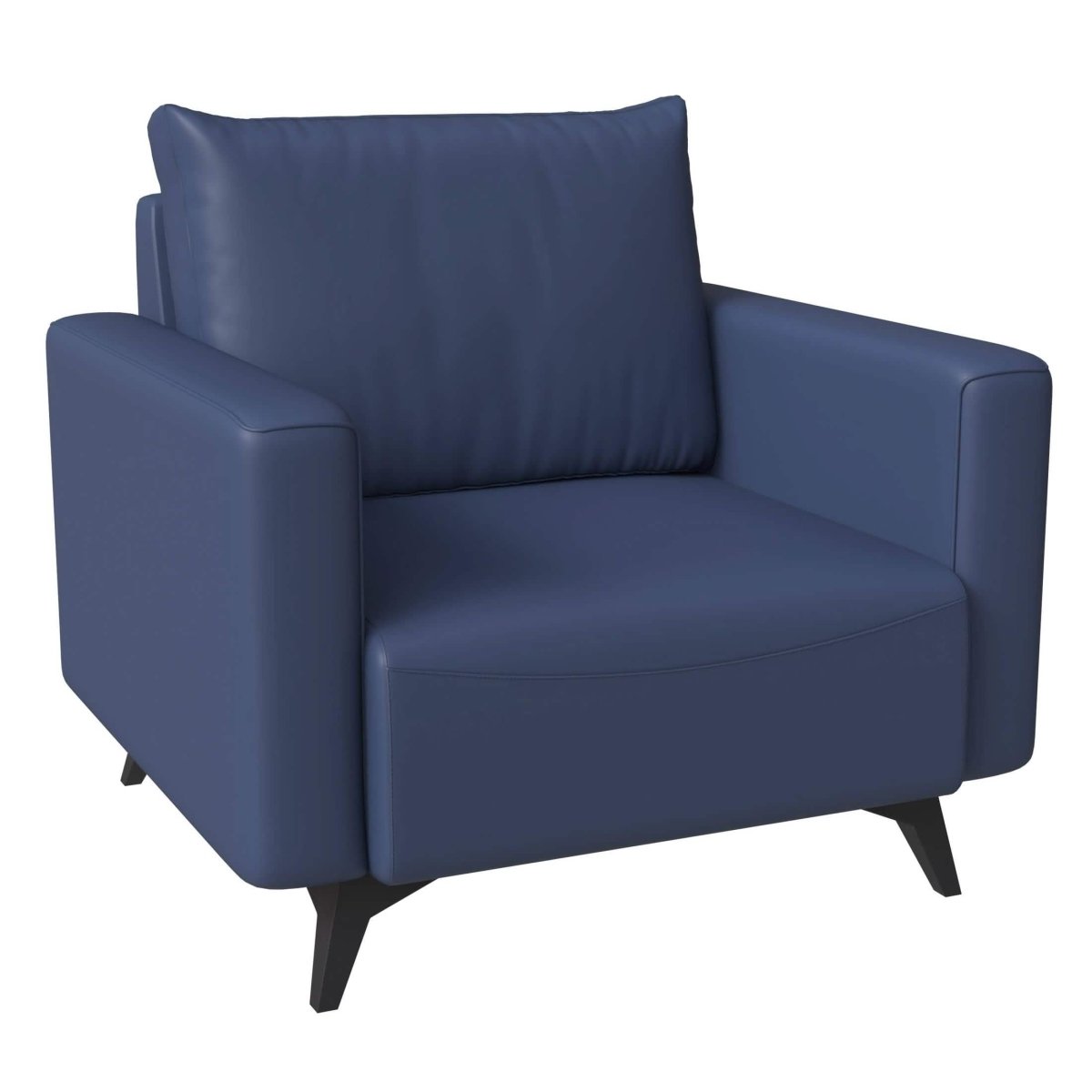 Inno Single-Seater Leather Sofa with Stainless Steel Legs and Removable Cushions Dark Blue Sofa Leisuremod