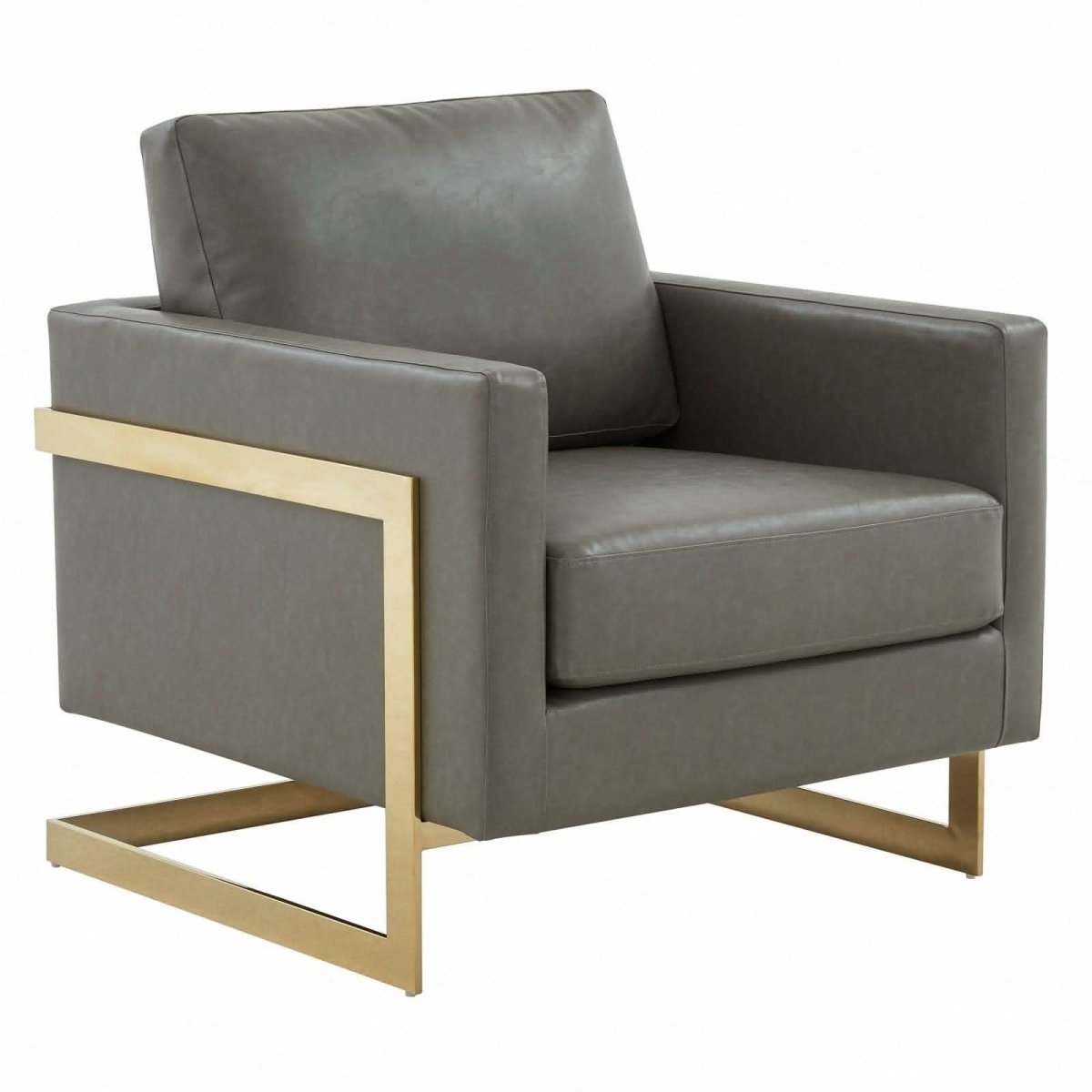 Lincoln Modern Upholstered in Fabric Single Seater Sofa With Gold/Black/White Metal Frame Leather Gold Grey Sofa Leisuremod