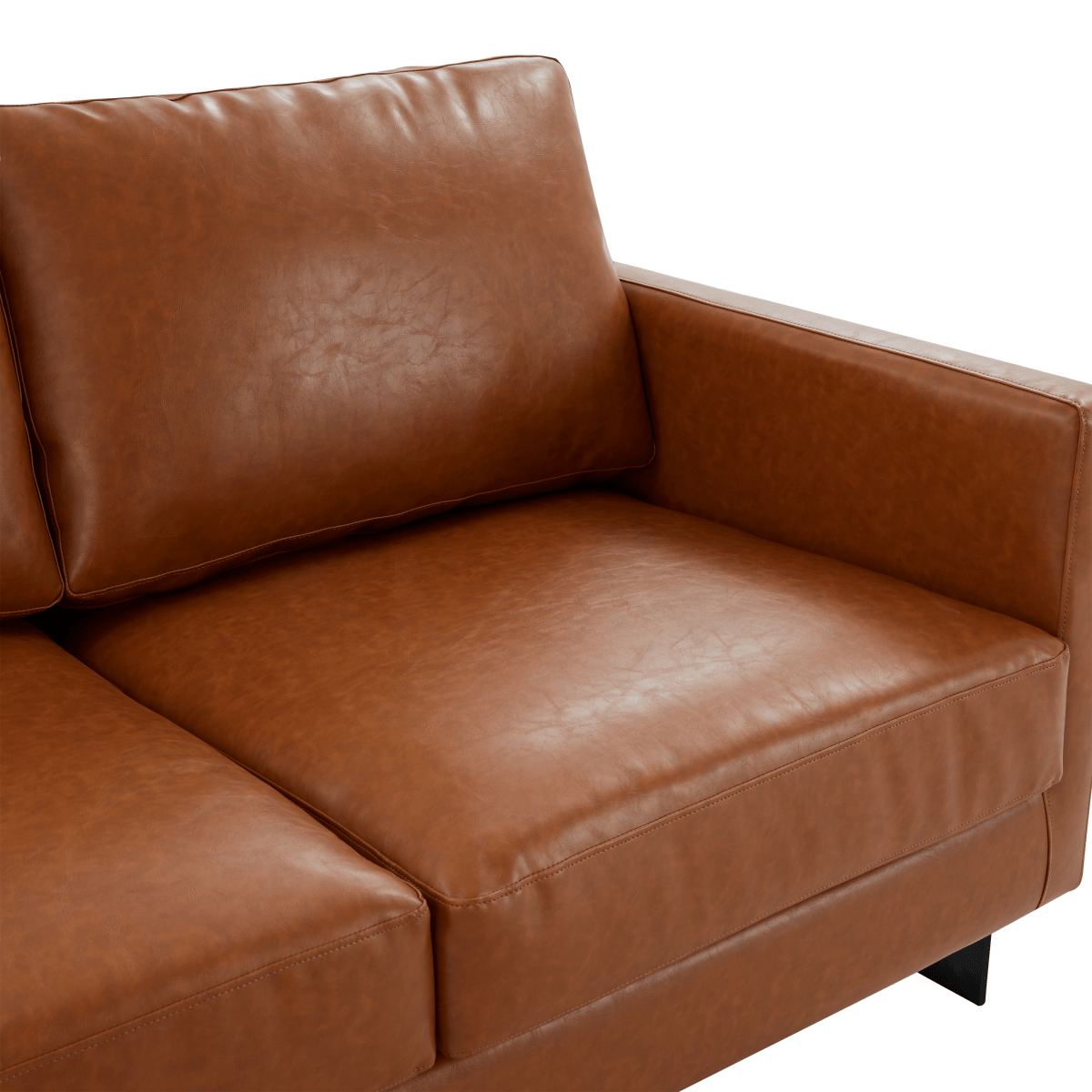 Lincoln 3-Seater Sofa Upholstered in Velvet/Leather with Black/Silver/Gold Steel Base Leather Black Brown Sofa LeisureMod