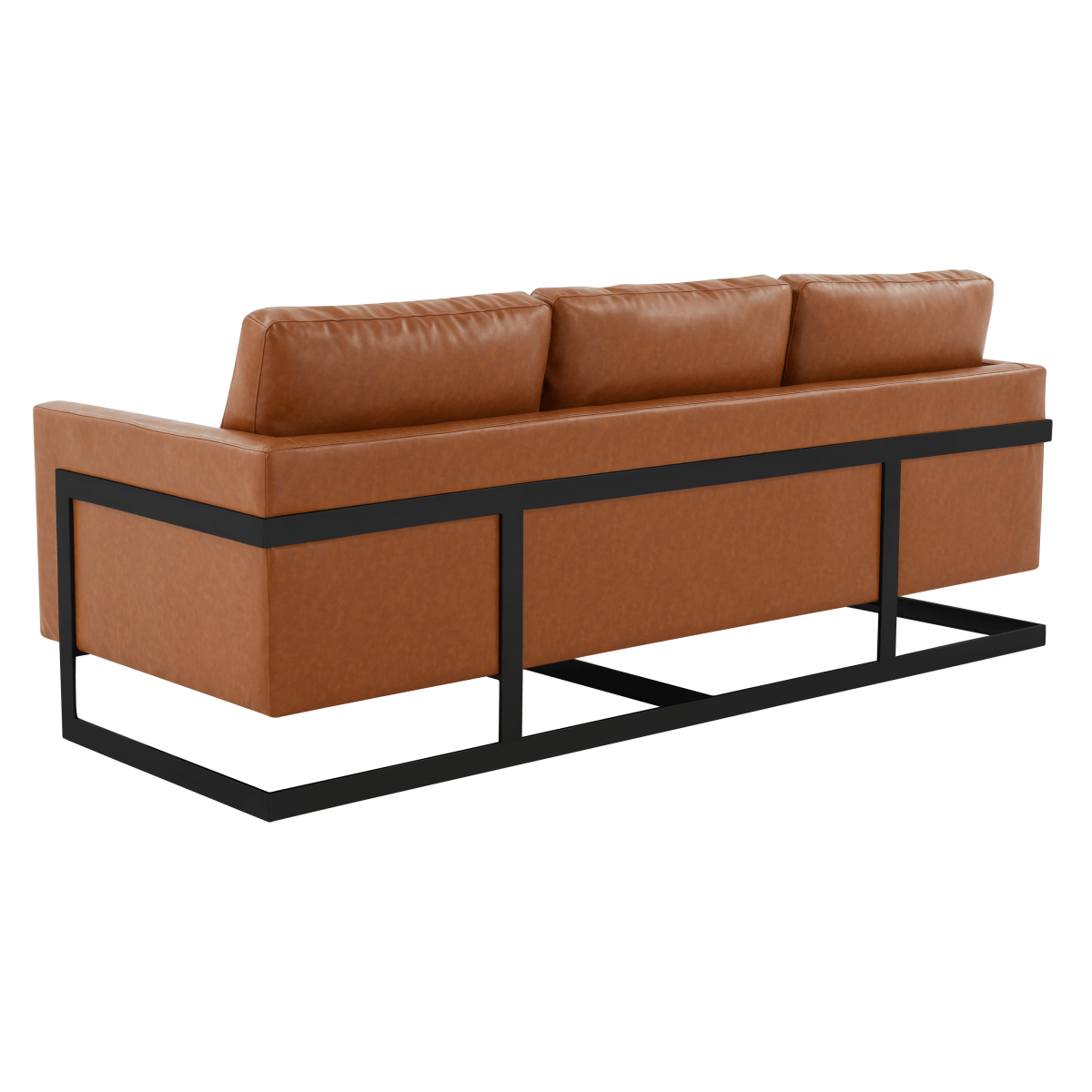 Lincoln 3-Seater Sofa Upholstered in Velvet/Leather with Black/Silver/Gold Steel Base Leather Black Brown Sofa LeisureMod