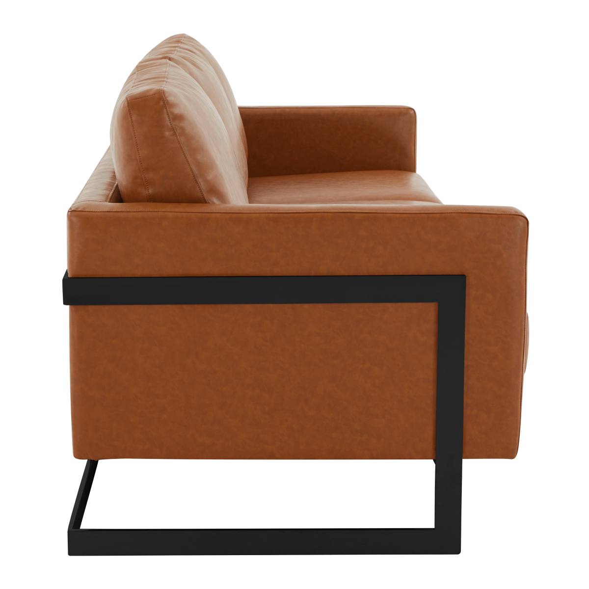 Lincoln 3-Seater Sofa Upholstered in Velvet/Leather with Black/Silver/Gold Steel Base Leather Black Brown Sofa LeisureMod