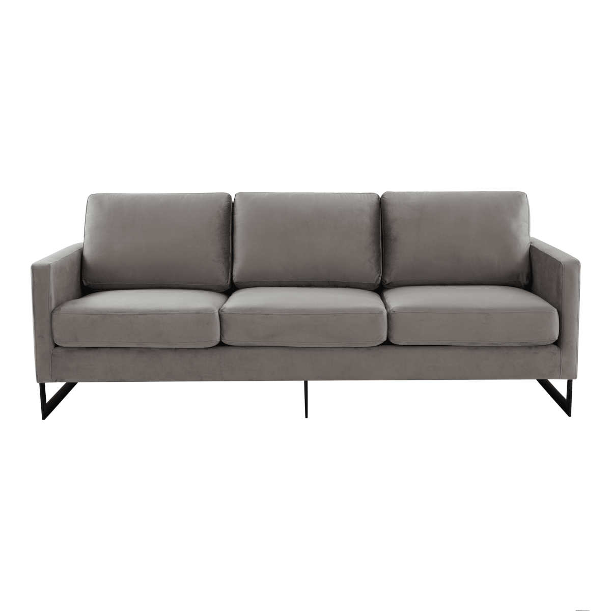 Lincoln 3-Seater Sofa Upholstered in Velvet/Leather with Black/Silver/Gold Steel Base Velvet Black Light Grey Sofa LeisureMod