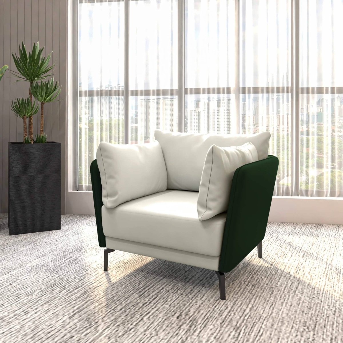 Luxify Single-Seater Leather Sofa Accent Armchair with Stainless Steel Legs and Removable Cushions Green Sofa Leisuremod