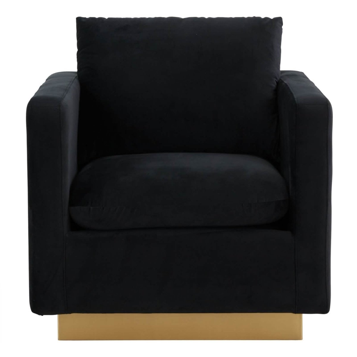 Nervo Upholstered in Velvet/Leather Singe-Seater Sofa with Gold Base Velvet Midnight Black Sofa Leisuremod