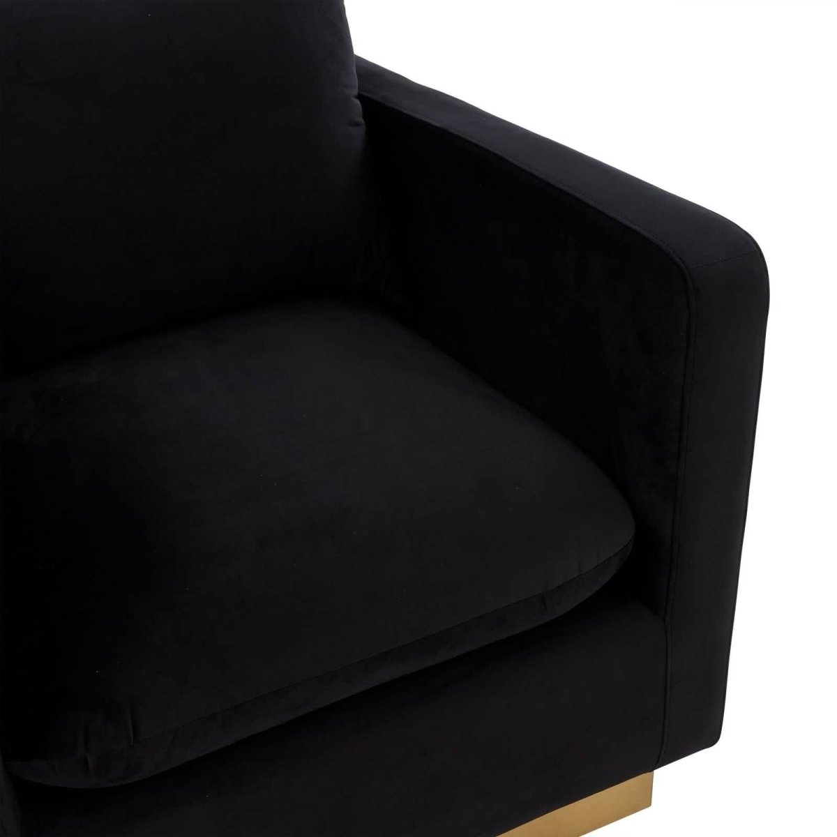 Nervo Upholstered in Velvet/Leather Singe-Seater Sofa with Gold Base Velvet Midnight Black Sofa Leisuremod