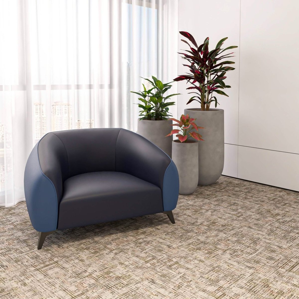 Opula Single-Seater Leather Sofa Accent Armchair with Stainless Steel Legs Blue Sofa Leisuremod