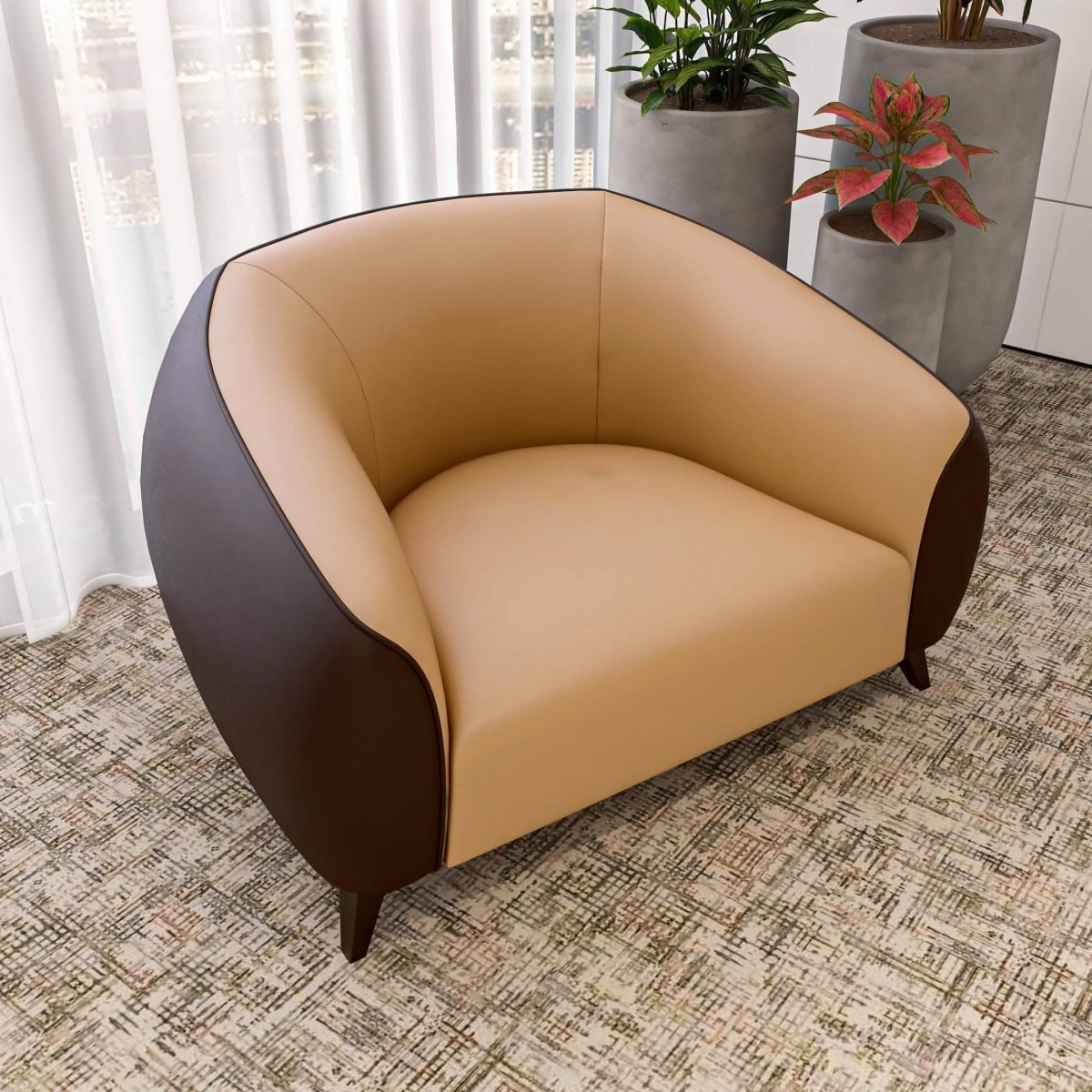 Opula Single-Seater Leather Sofa Accent Armchair with Stainless Steel Legs Brown Sofa Leisuremod