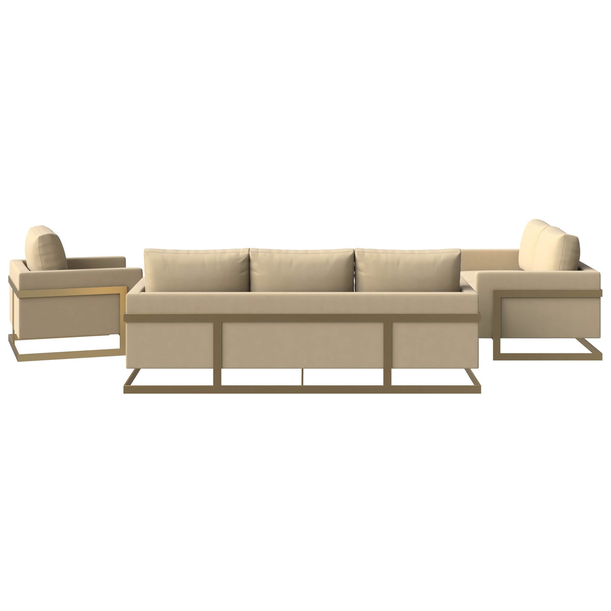 Lincoln 3-Piece Sofa Set Upholstered in Leather/Velvet Accent Chair with Gold Stainless Steel Frame Velvet Beige Sofa Set Leisuremod