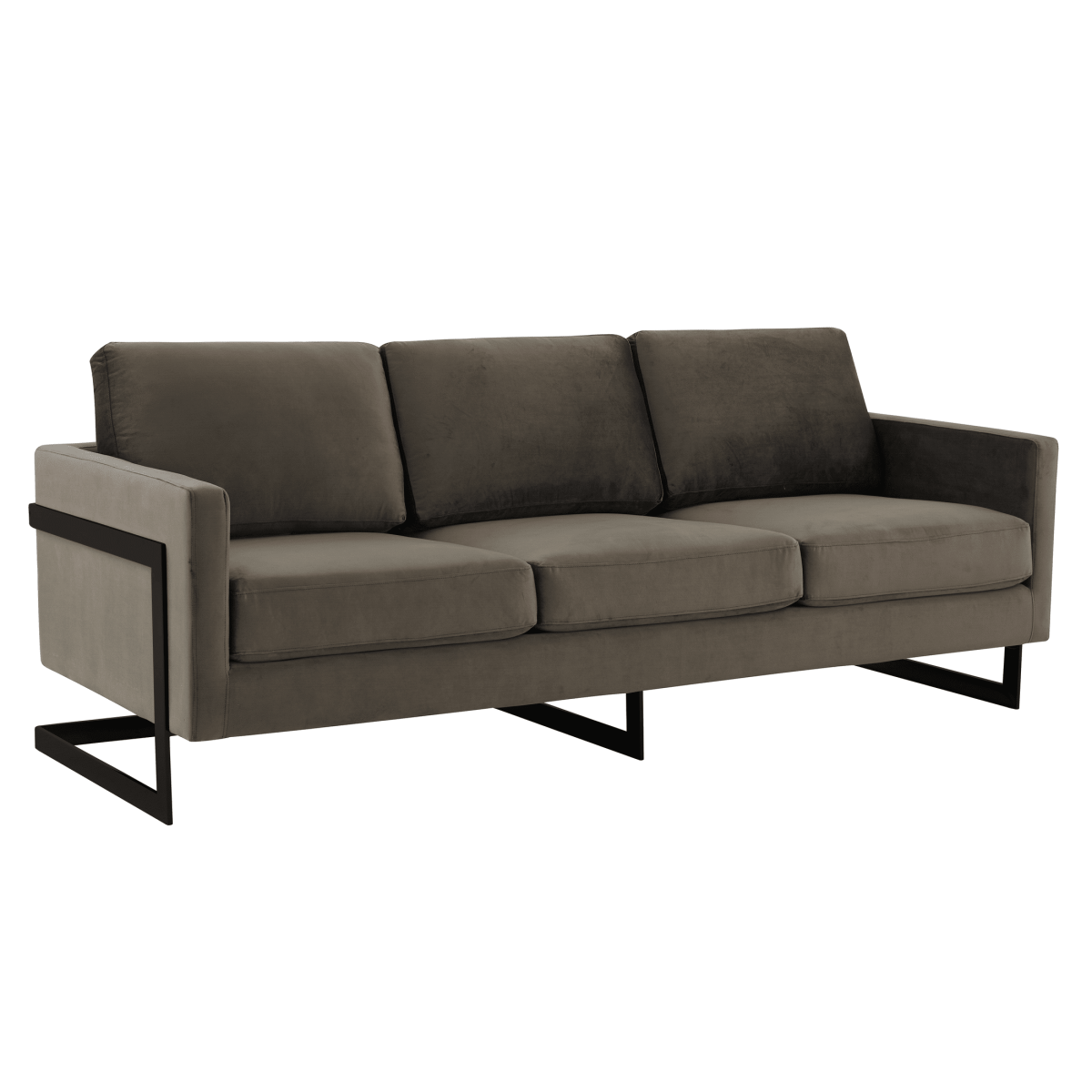 Lincoln 3-Seater Sofa Upholstered in Velvet/Leather with Black/Silver/Gold Steel Base Velvet Black Dark Grey Sofa LeisureMod