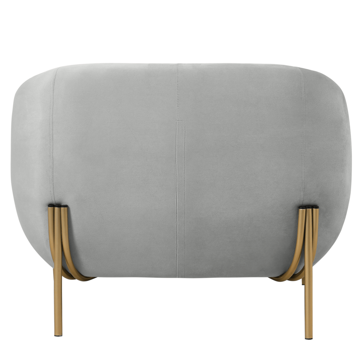 Zuno Upholstered Single Seater Sofa in Velvet with Gold Iron Legs Light Grey Sofa Leisuremod