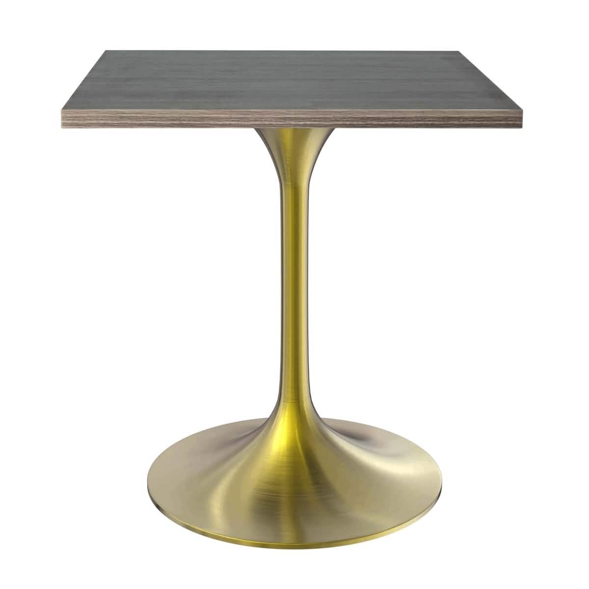 Verve Collection 24"Square Dining Table, Black/White/Brushed Gold Base with MDF Top 27 Inch Brushed Gold Dark Maple Wood Dining Table Leisuremod