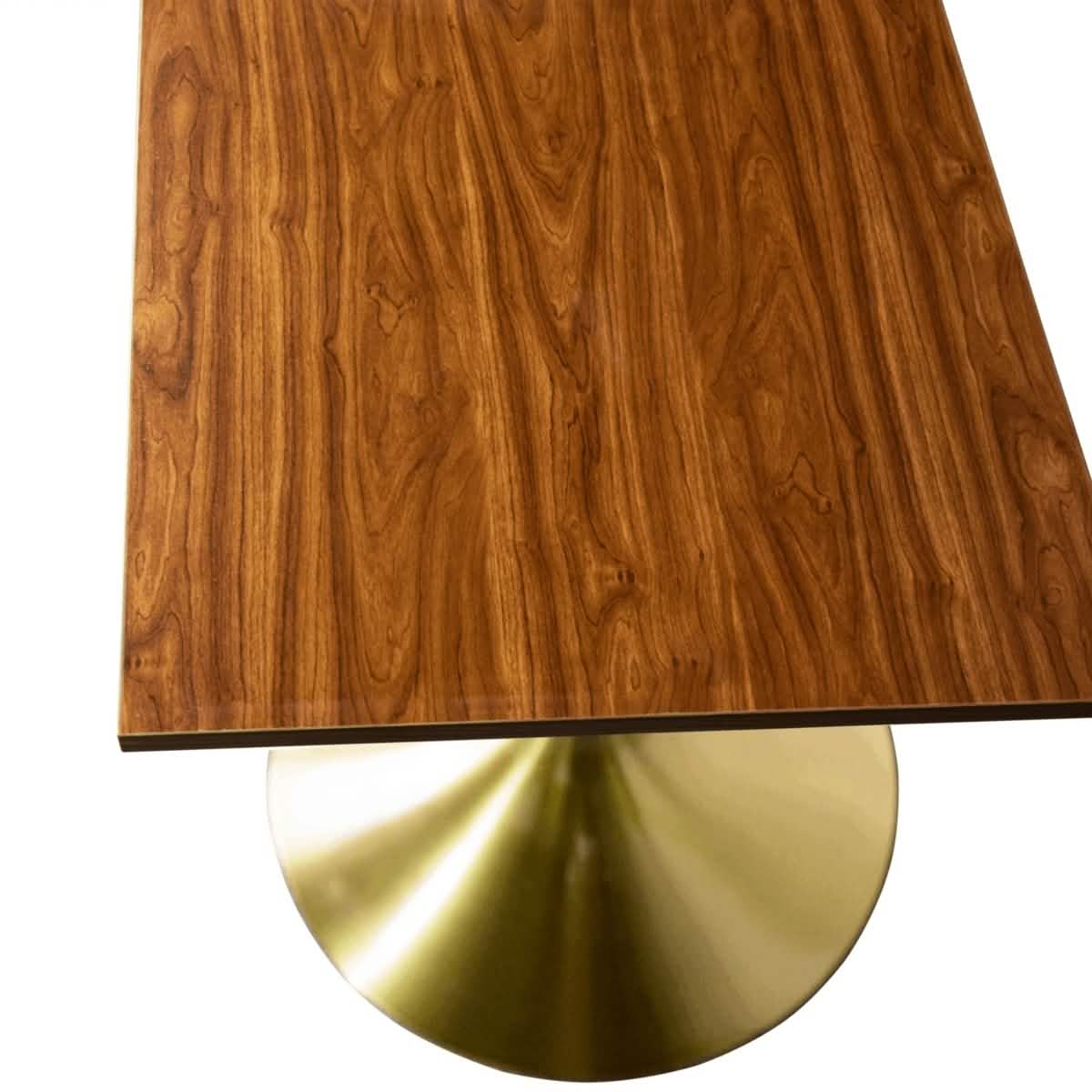 Verve Collection 24"Square Dining Table, Black/White/Brushed Gold Base with MDF Top 27 Inch Brushed Gold Cognac Brown Wood Dining Table Leisuremod