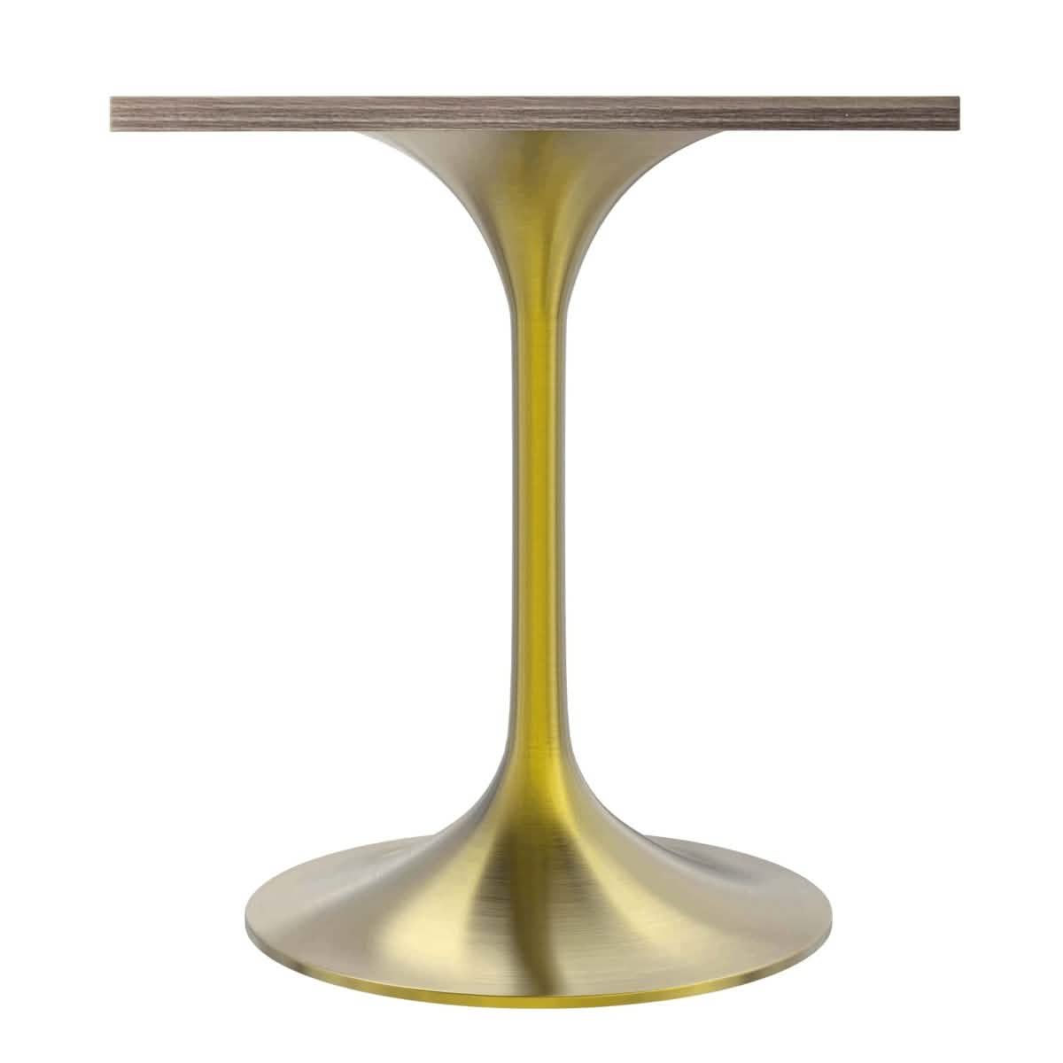 Verve Collection 24"Square Dining Table, Black/White/Brushed Gold Base with MDF Top 27 Inch Brushed Gold Dark Maple Wood Dining Table Leisuremod