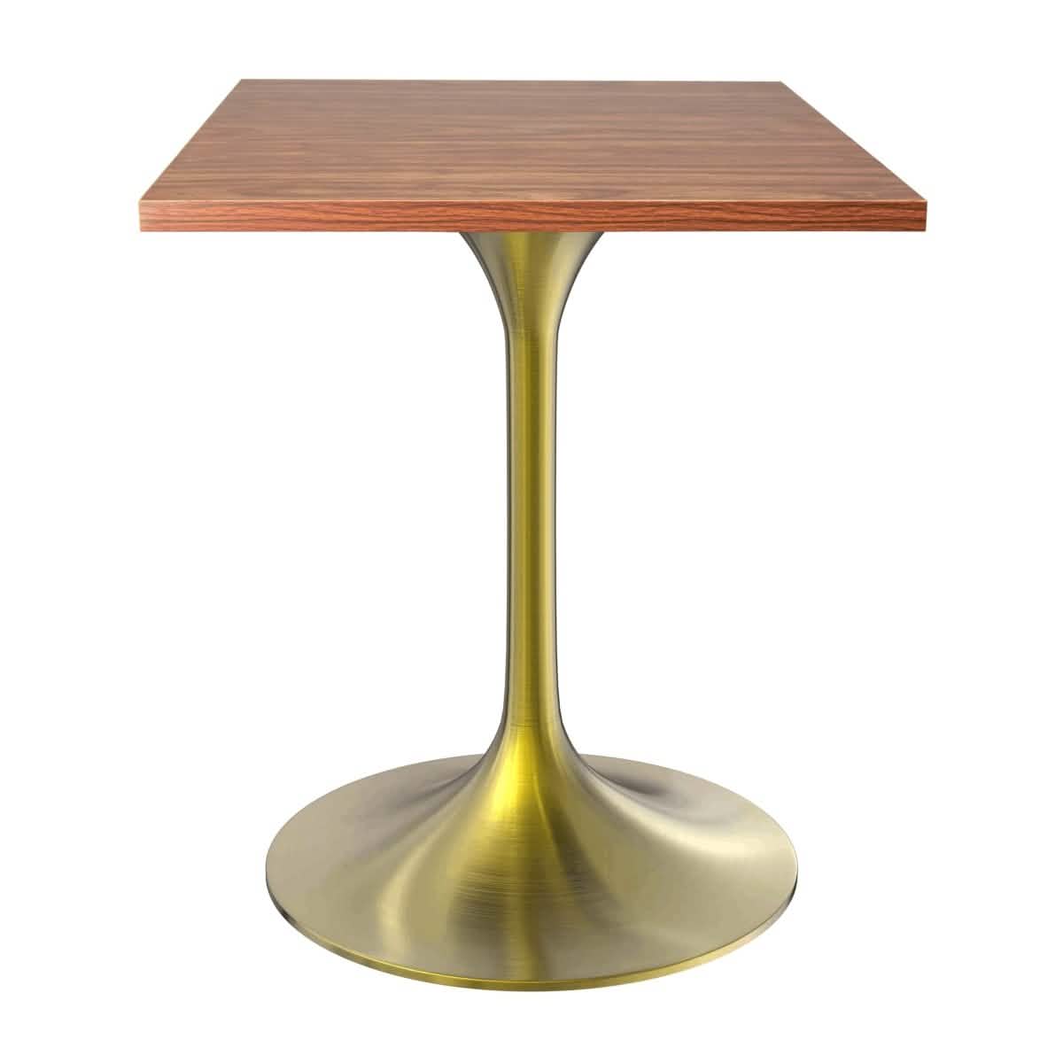 Verve Collection 24"Square Dining Table, Black/White/Brushed Gold Base with MDF Top 27 Inch Brushed Gold Cognac Brown Wood Dining Table Leisuremod