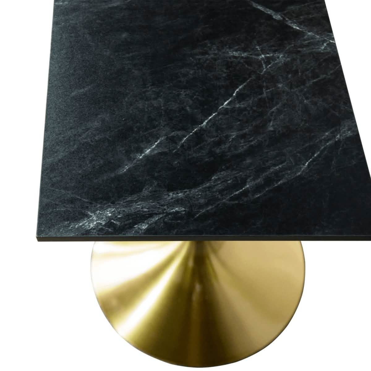 Verve Collection 24"Square Dining Table, Black/White/Brushed Gold Base with MDF Top 27 Inch Brushed Gold Black Wood Dining Table Leisuremod
